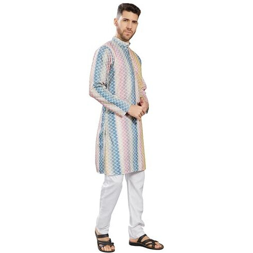 Divisive Men's Embroidered Printed Cotton Blend Only Slim Fit Kurta (Dkrt854_Xl_Pink-Multi)