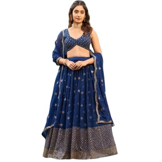 Fashion Basket Georgette Stiched Lehenga Set For Women (Blue)