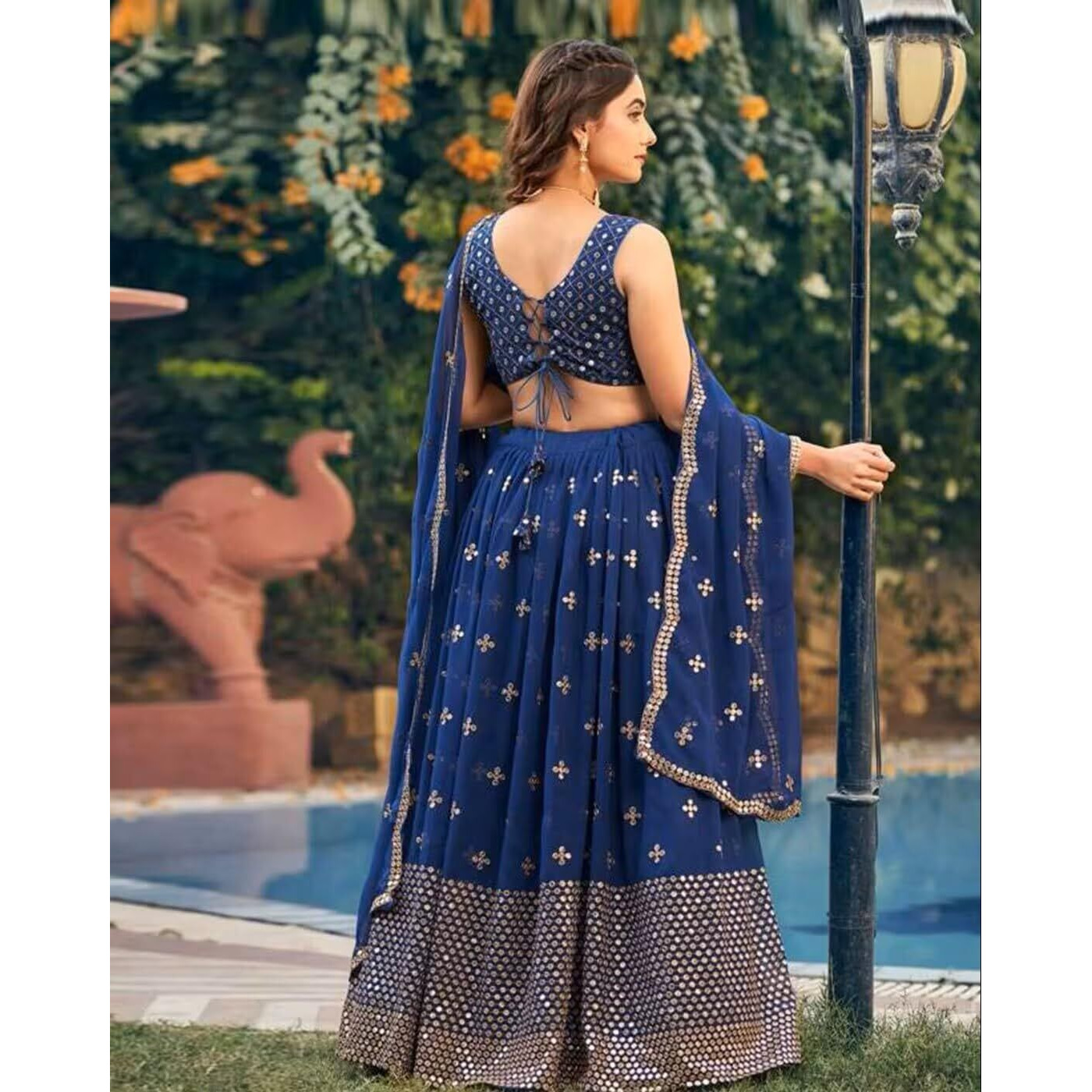 Fashion Basket Georgette Stiched Lehenga Set For Women (Blue)