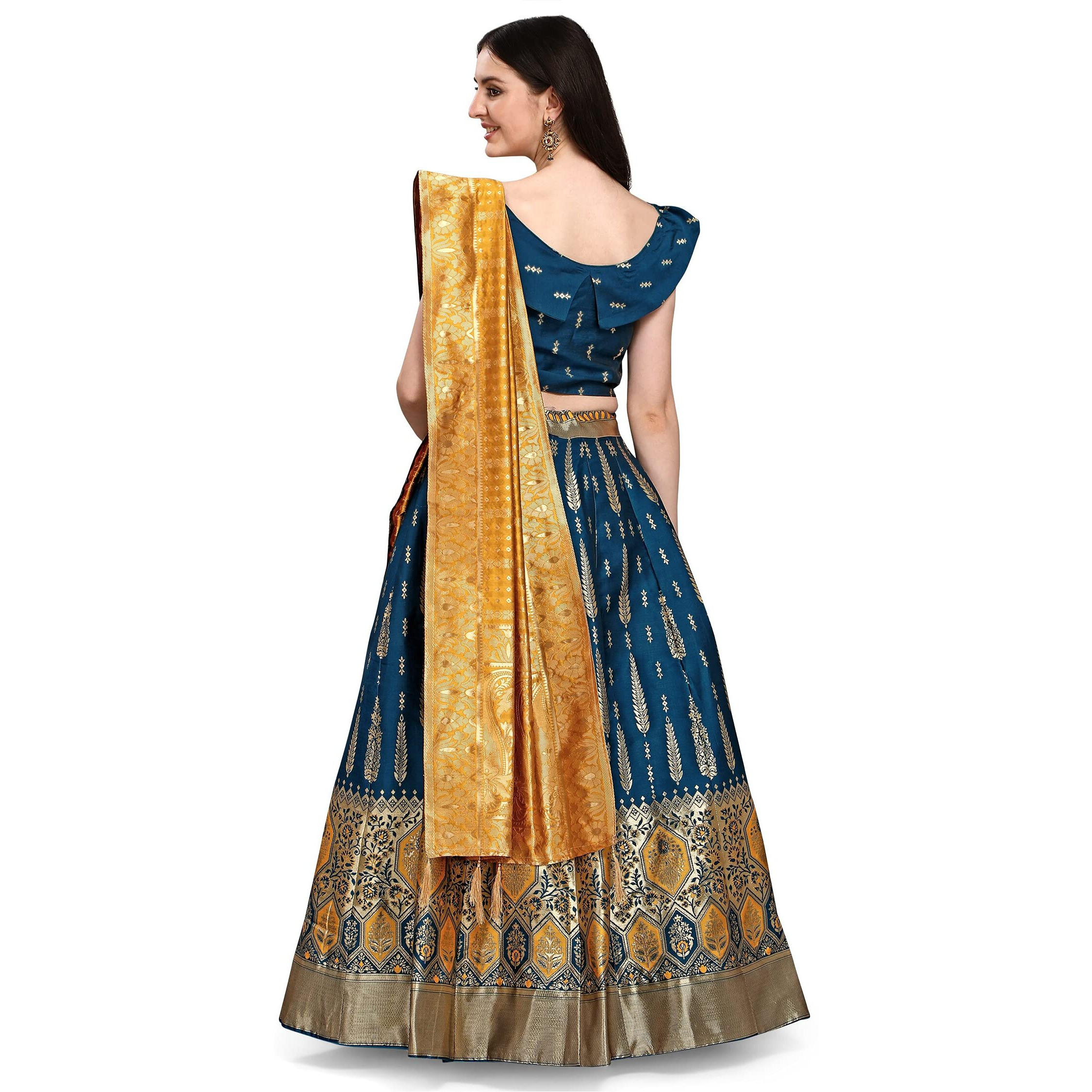 Purvaja Women's Jacquard Semi-Stitched Lehenga Choli (Swastik-Rama_Rama_Free Size)
