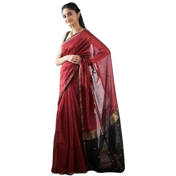 Flosive Women's Cotton Woven Soft Silk Saree With Blouse Piece Multicolor(Red & Black)
