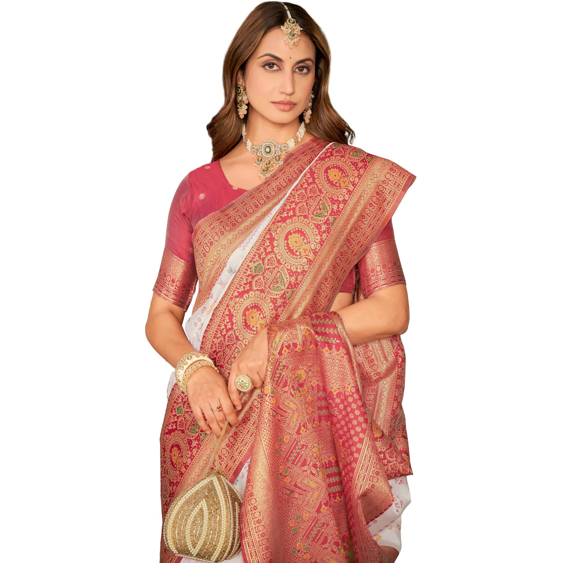 Glory Sarees Women's Kanjeevaram Cotton Silk Saree With Blouse Piece (Kanjeevaram_Red)