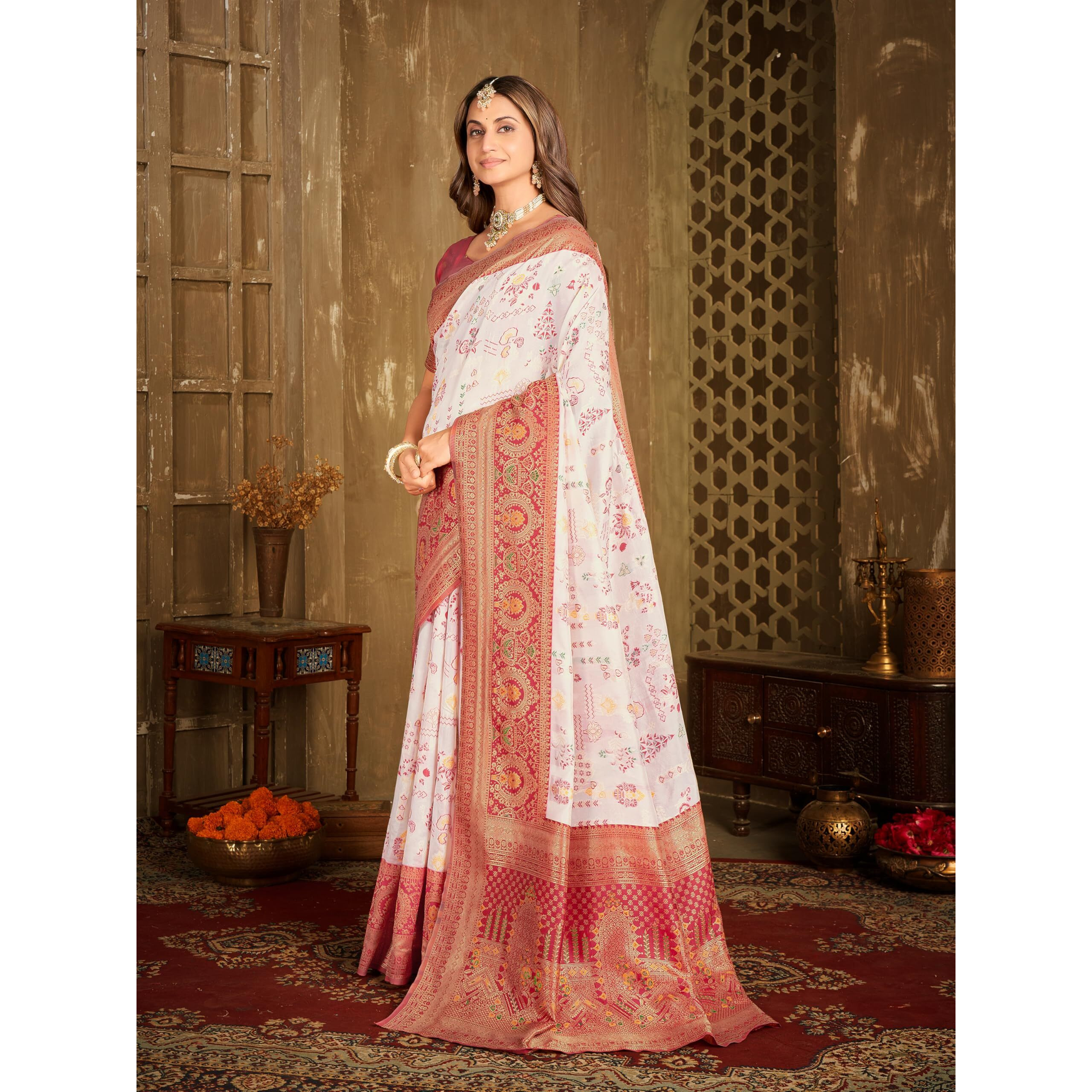 Glory Sarees Women's Kanjeevaram Cotton Silk Saree With Blouse Piece (Kanjeevaram_Red)