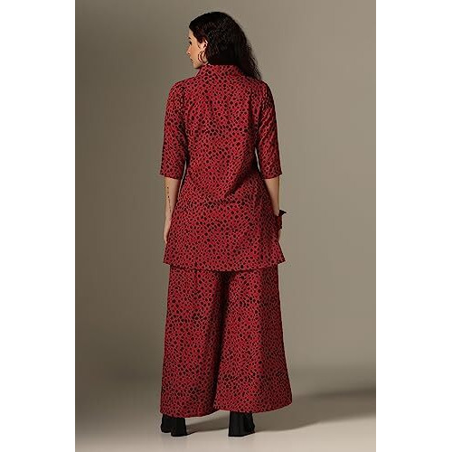 Greciilooks Women's Co Ord Set || Nightdress For Women || Top & Trouser Combo Night Suit For Women || Comfortable Lounge Wear || Sleep Wear || Rayon Pajama Set || (Small, Red)