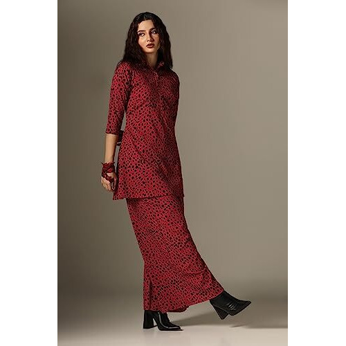 Greciilooks Women's Co Ord Set || Nightdress For Women || Top & Trouser Combo Night Suit For Women || Comfortable Lounge Wear || Sleep Wear || Rayon Pajama Set || (Small, Red)