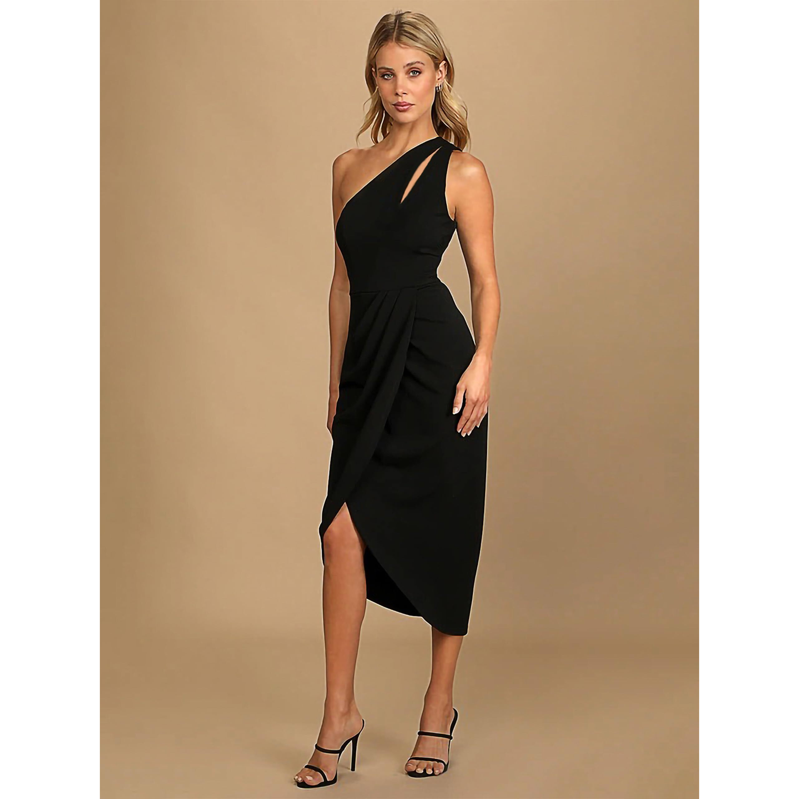 Rare Women's Spandex A-Line Knee-Length Casual Dress (Ep7073C_Black_S)