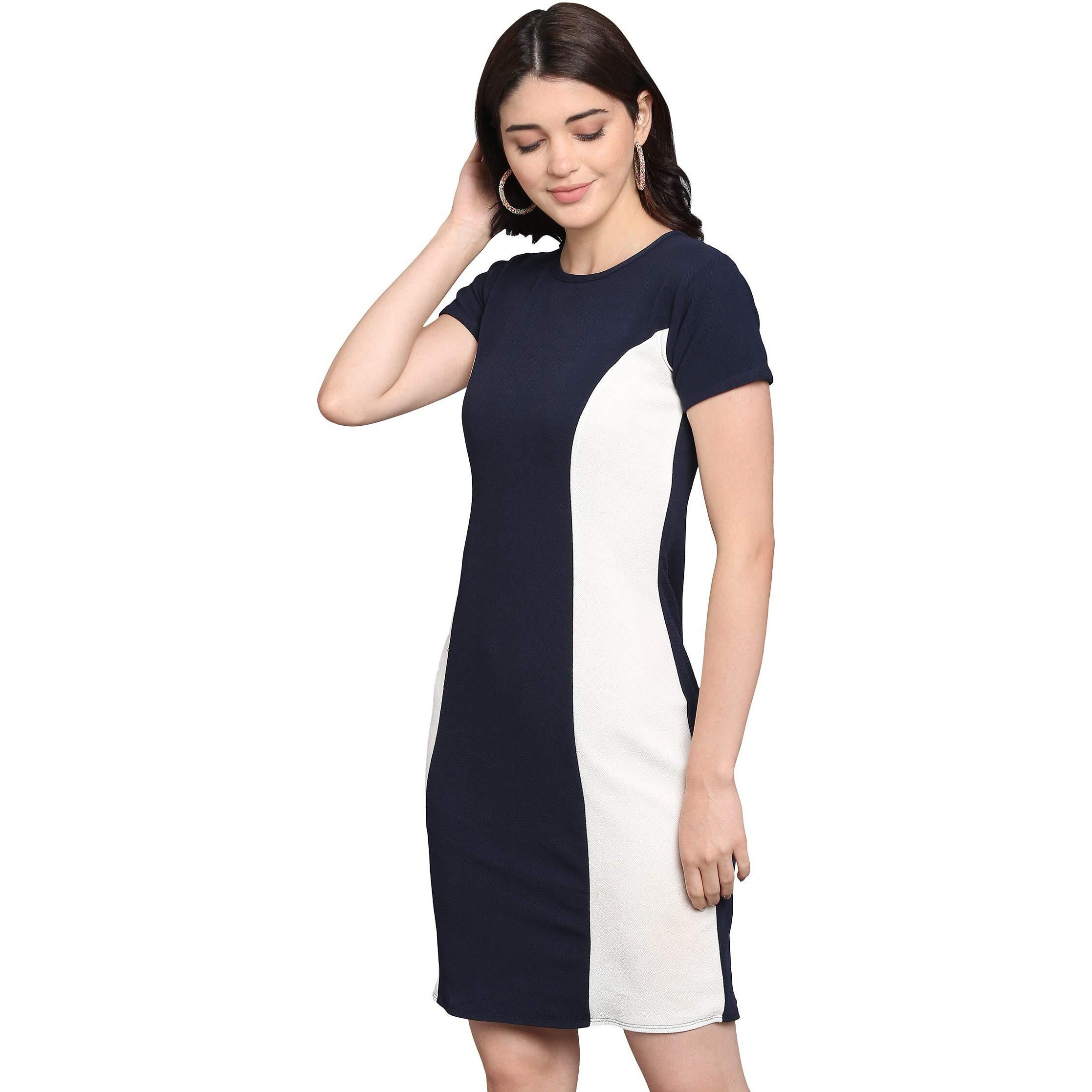 Purvaja Womens Bodycon Knee Length Dress(Lucy-111-Wh-Bu_Blue_X-Large)