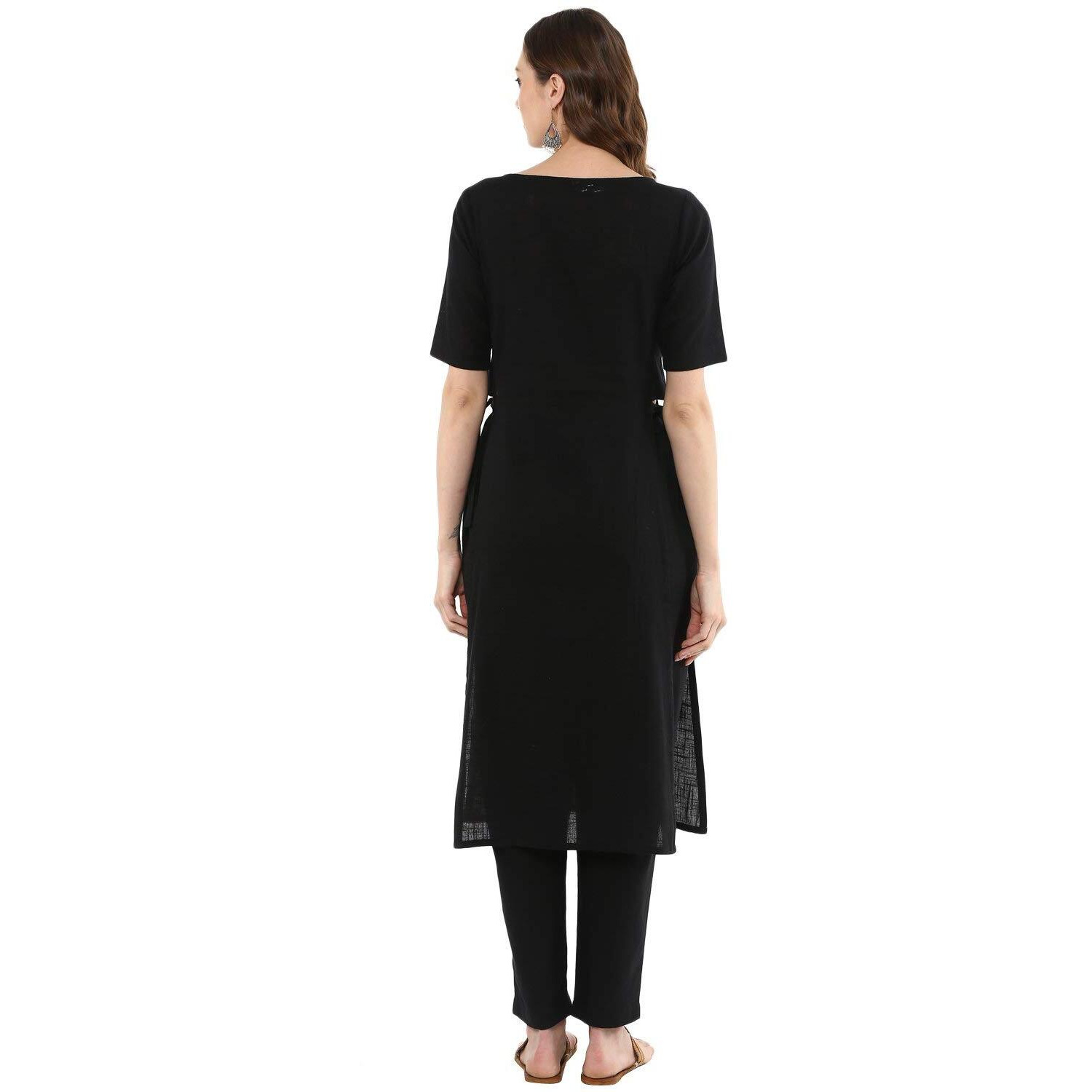 Idalia Rayon Solid Straight Black Kurta Set For Women Round V Neck Designer Kurta With Pant