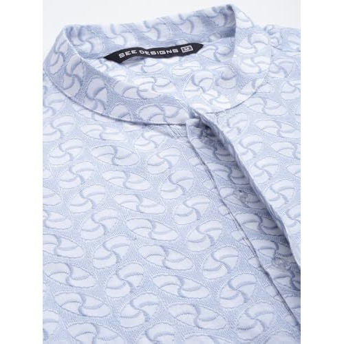 See Designs White Cotton Regular Fit Embroidered Kurta_Sdmekt1254Xxl