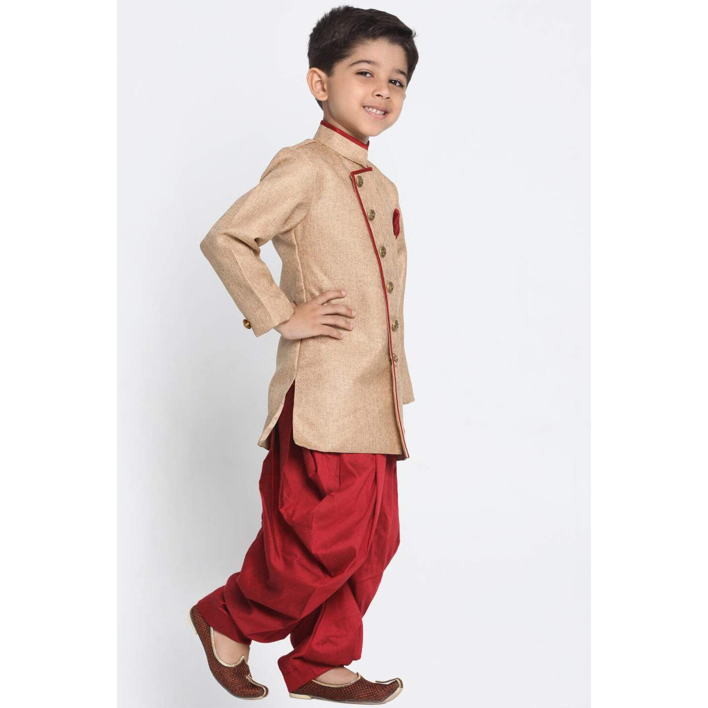 Jbn Creation Boys' Biscuit And Maroon Cotton Blend Sherwani And Dhoti Pant Set_Jbnbciw124Ncdma_36