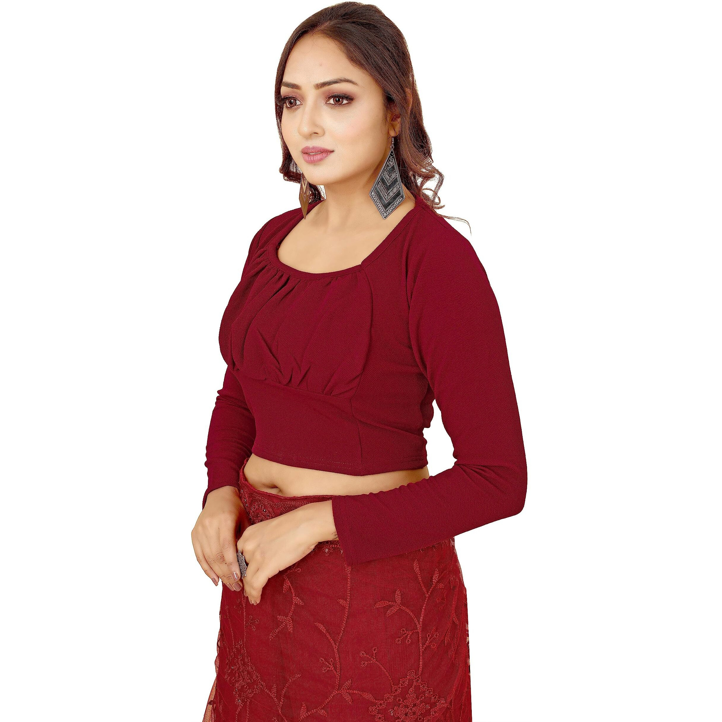 Shasmi Maroon Women's Ruched Bust Solid Blouse For Women (Blouse 17 Maroon Xl)