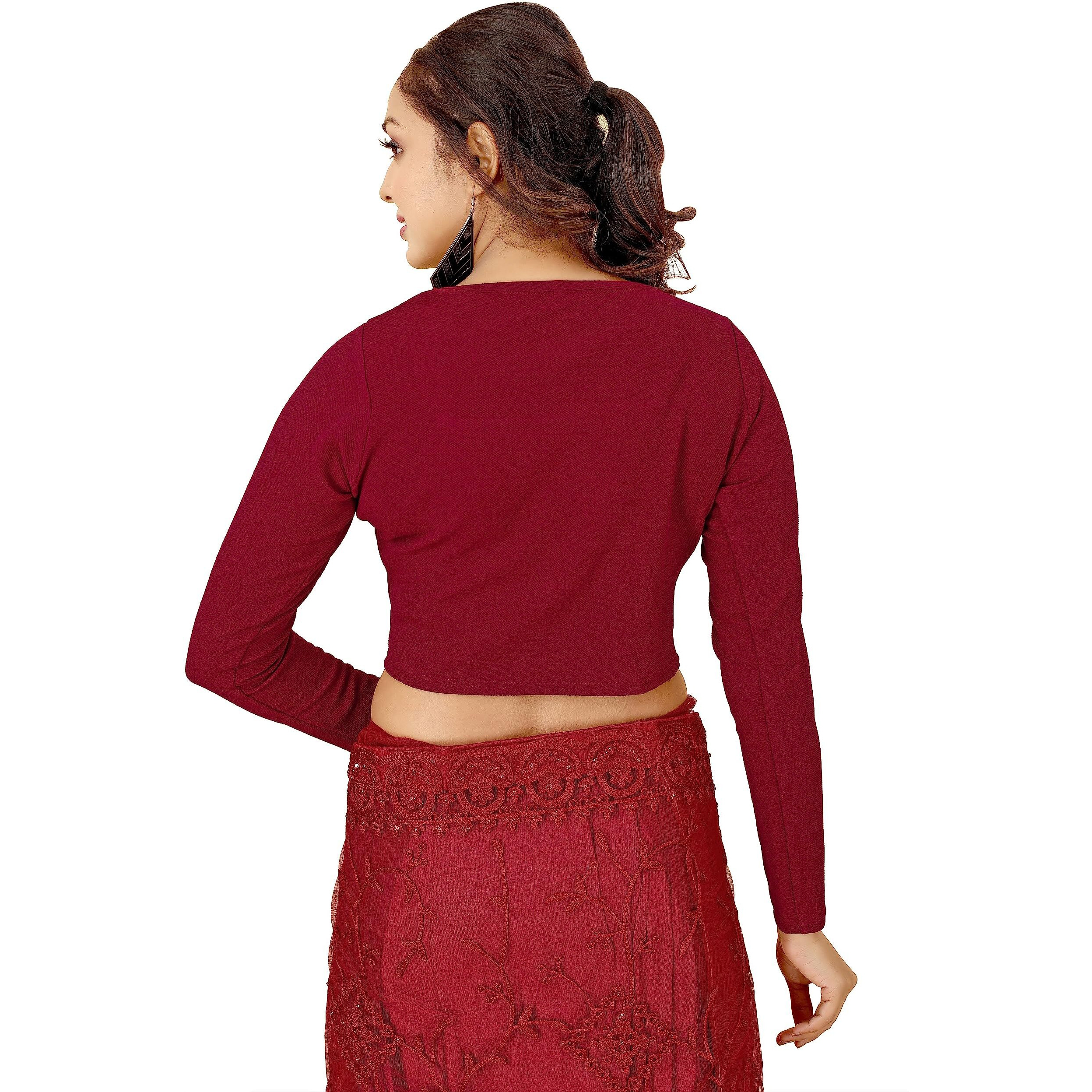 Shasmi Maroon Women's Ruched Bust Solid Blouse For Women (Blouse 17 Maroon Xl)
