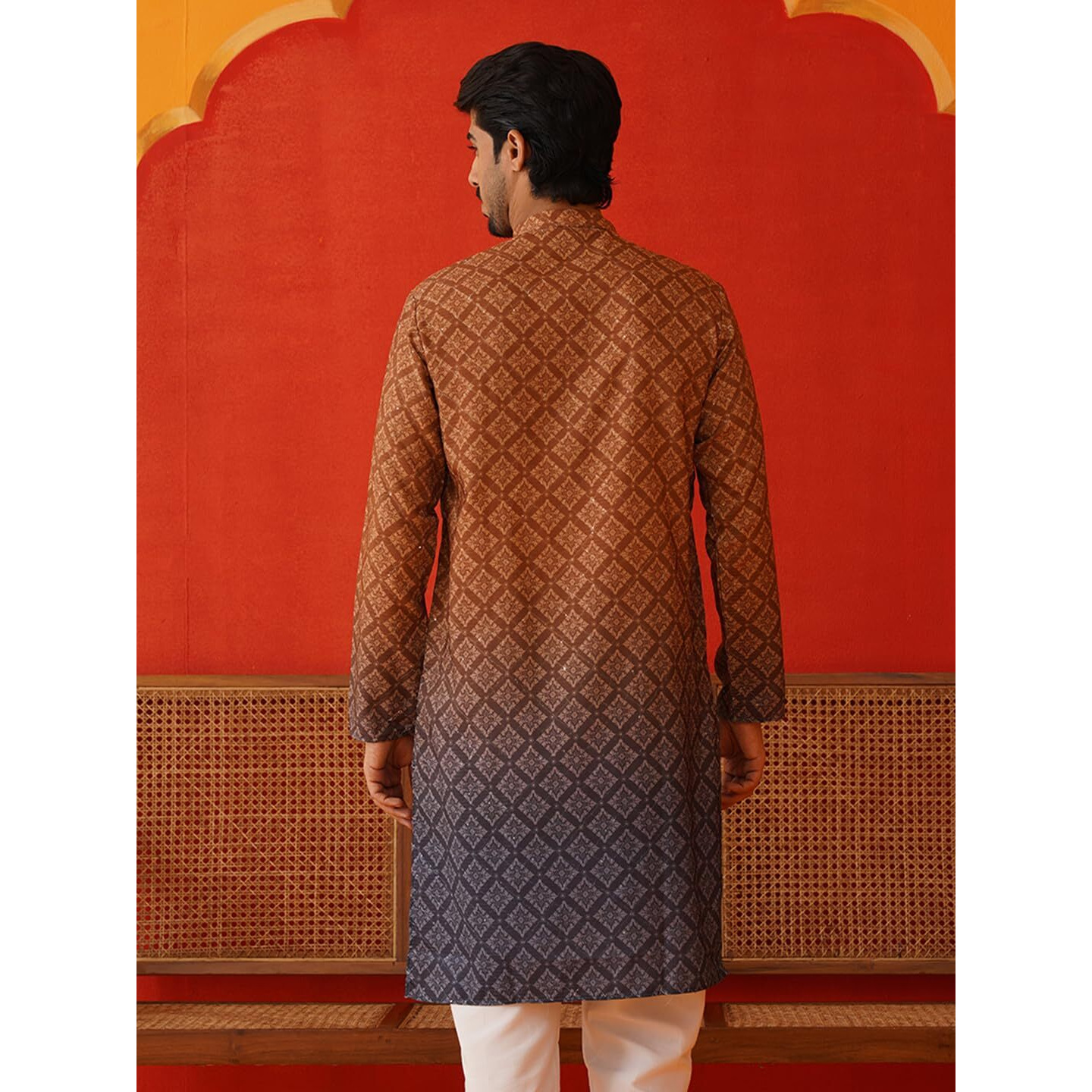 Jompers Men's Cotton Geometric Regular Kurtas (Ko_5074_Brown