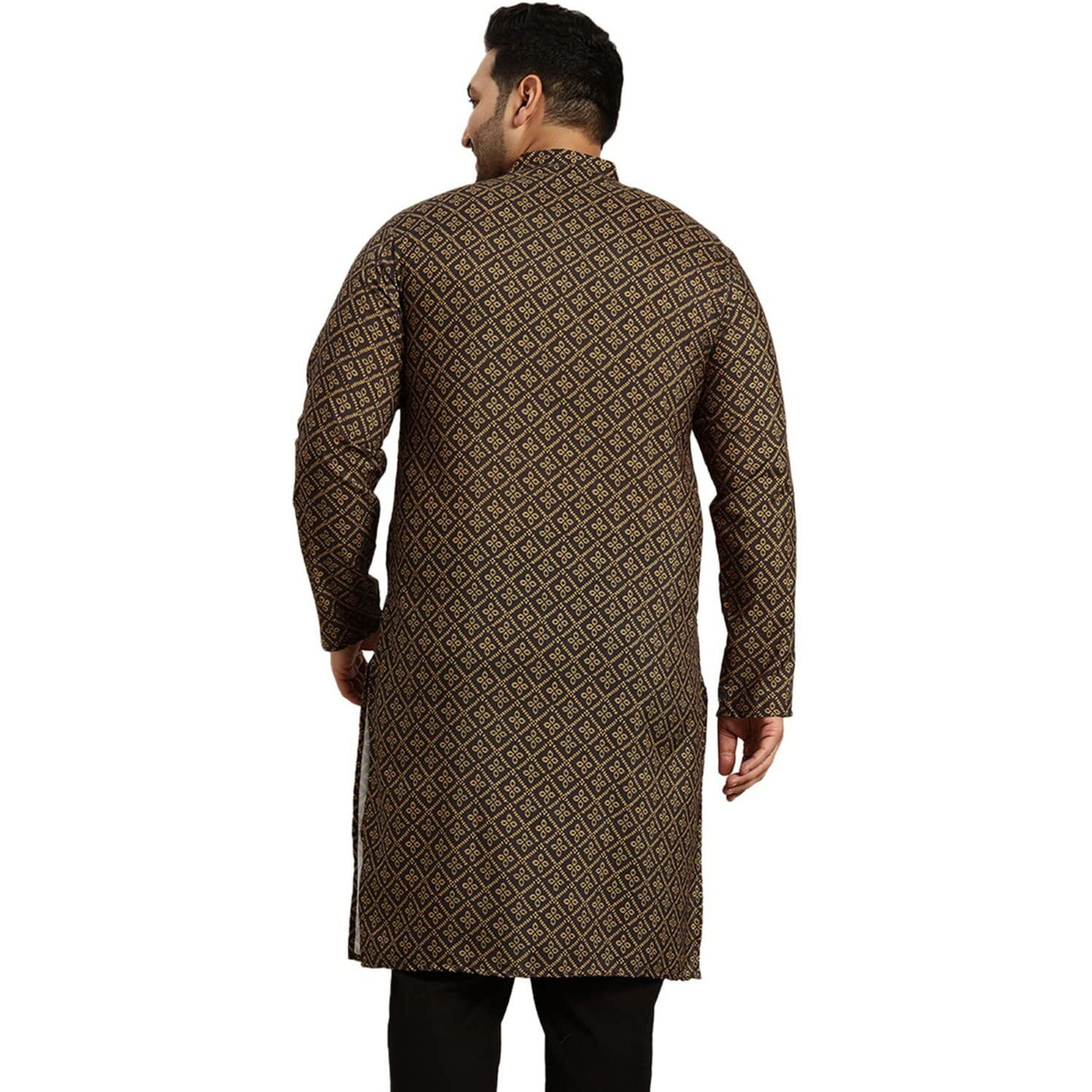 Sojanya Plus (Since 1958) Men's Cotton Black And Mustard Printed Only Long Kurta