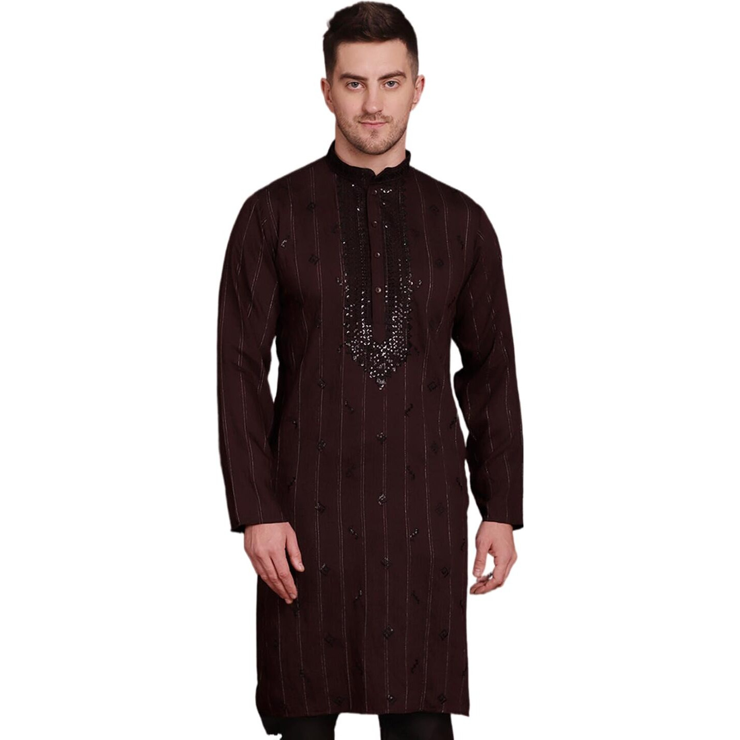 Jompers Sequins Embroidered Kurta Pyjama Set For Men. (Maroon, Xl)