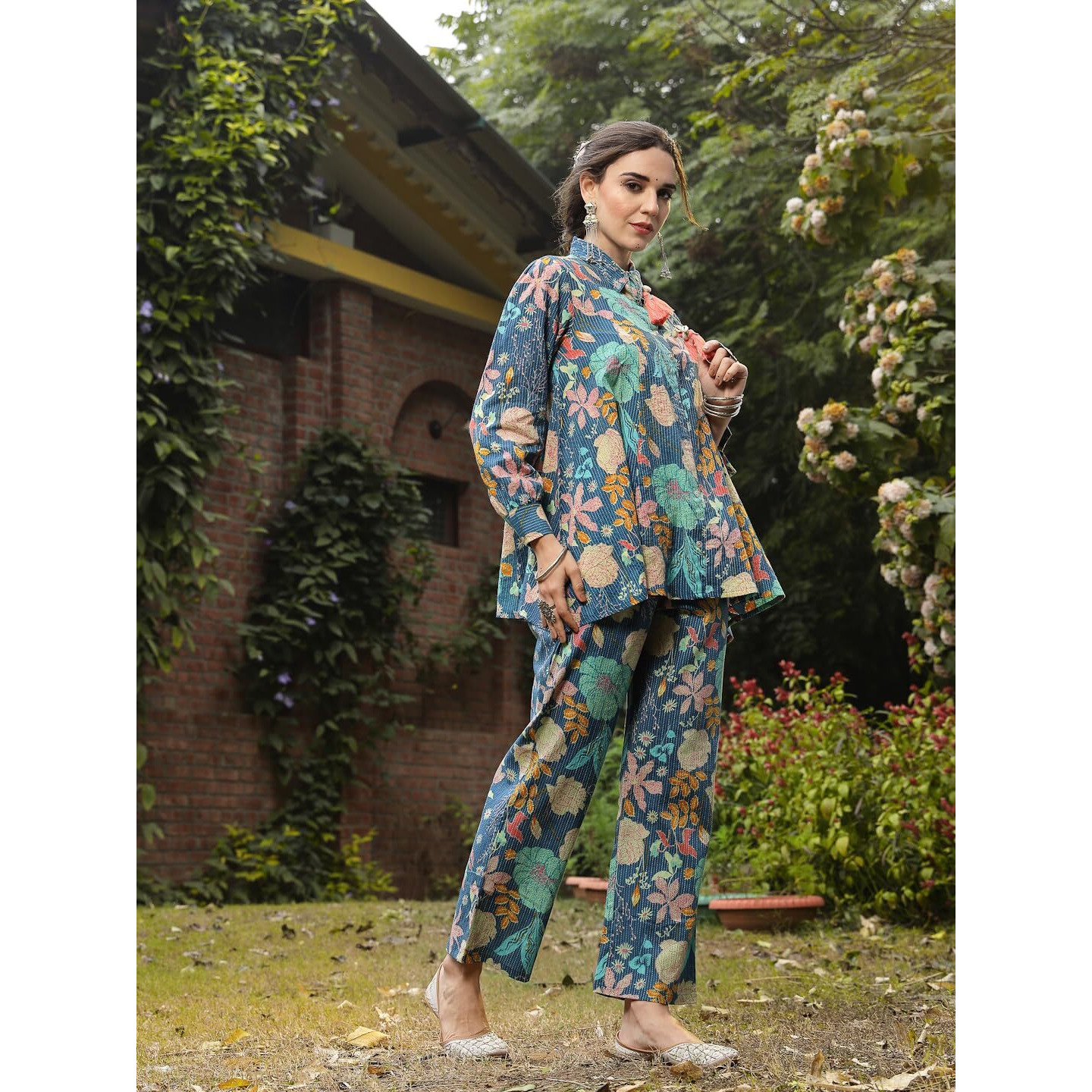 Stylum Women's Multicolor Floral Printed Cotton Co-Ord Set (Csmultibeach40_Multicolor, L)