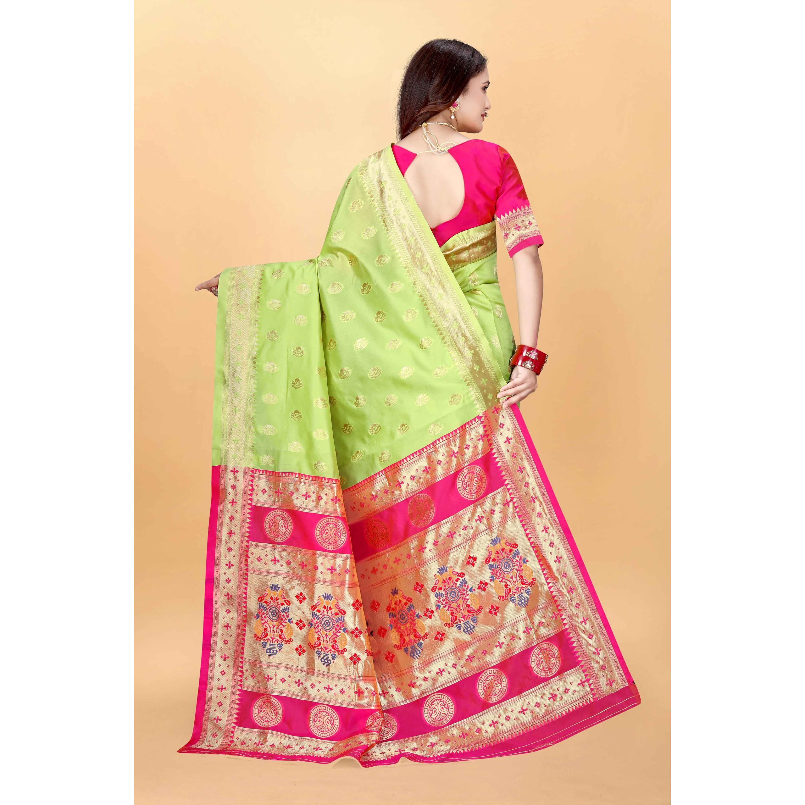 Sugathari Women's Banarasi Saree Pure Paithani Kanjivaram Silk Soft New Ladies 2024 Design Wear Sarees Latest Cotton Party Sari Collections With Blouse Piece For Wedding Sadi (Pari-201 Light Green)