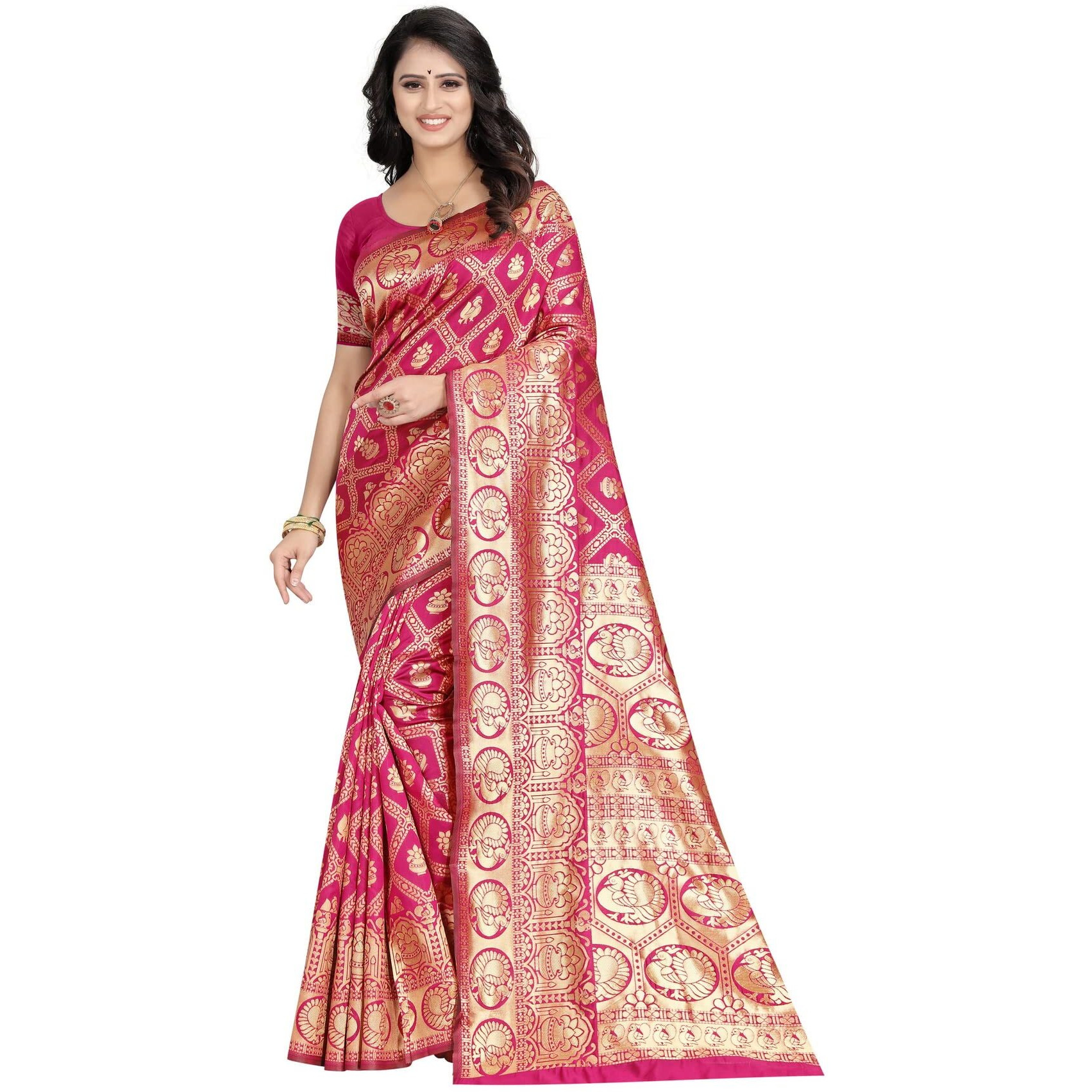 Sugathari Women's Banarasi Saree Pure Kanjivaram Silk Saree Soft New Ladies 2023 Design Wear Pattu Sarees Latest Cotton Party Sari Collections With Blouse Piece For Wedding Sadi (Sam San 9017-Gajri)