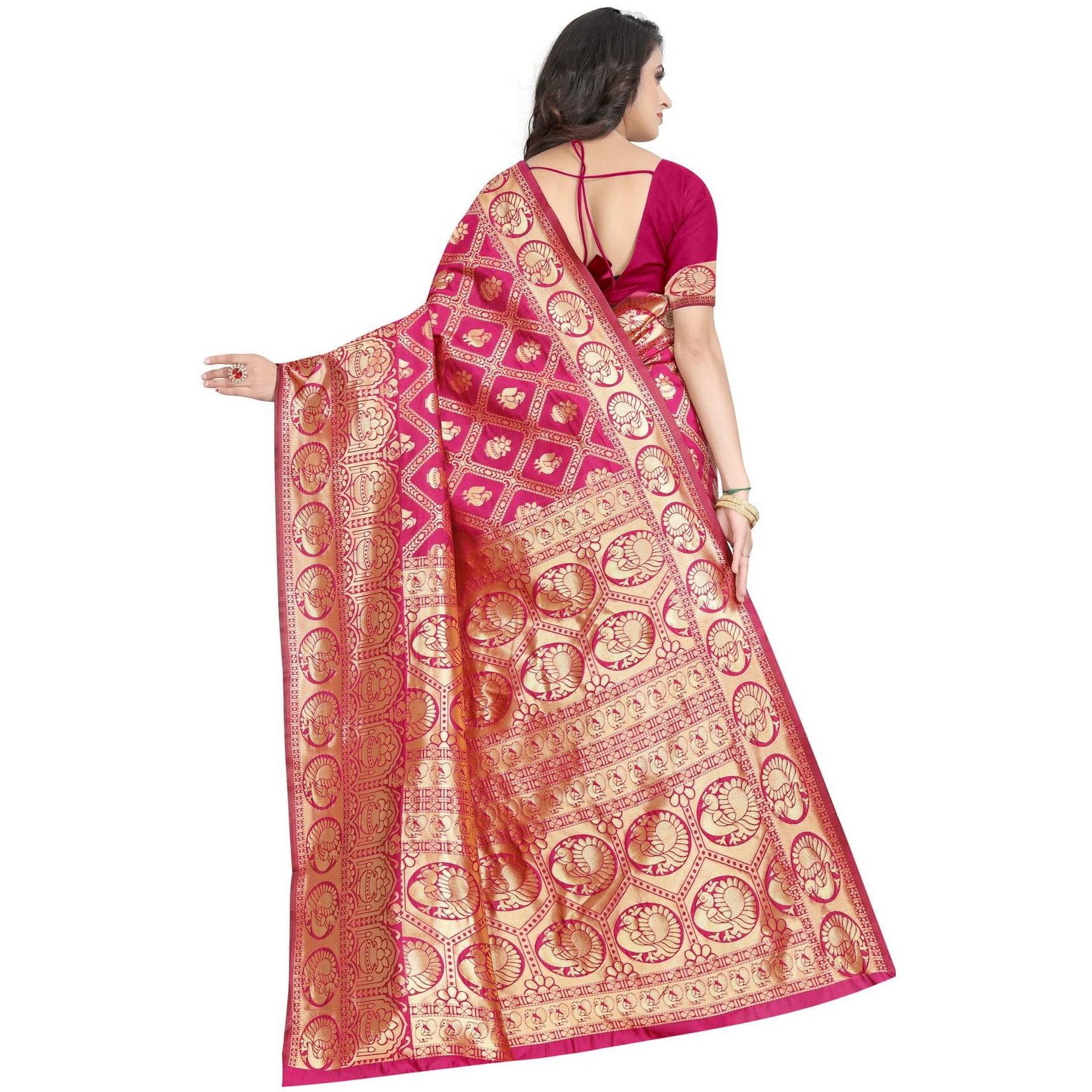 Sugathari Women's Banarasi Saree Pure Kanjivaram Silk Saree Soft New Ladies 2023 Design Wear Pattu Sarees Latest Cotton Party Sari Collections With Blouse Piece For Wedding Sadi (Sam San 9017-Gajri)