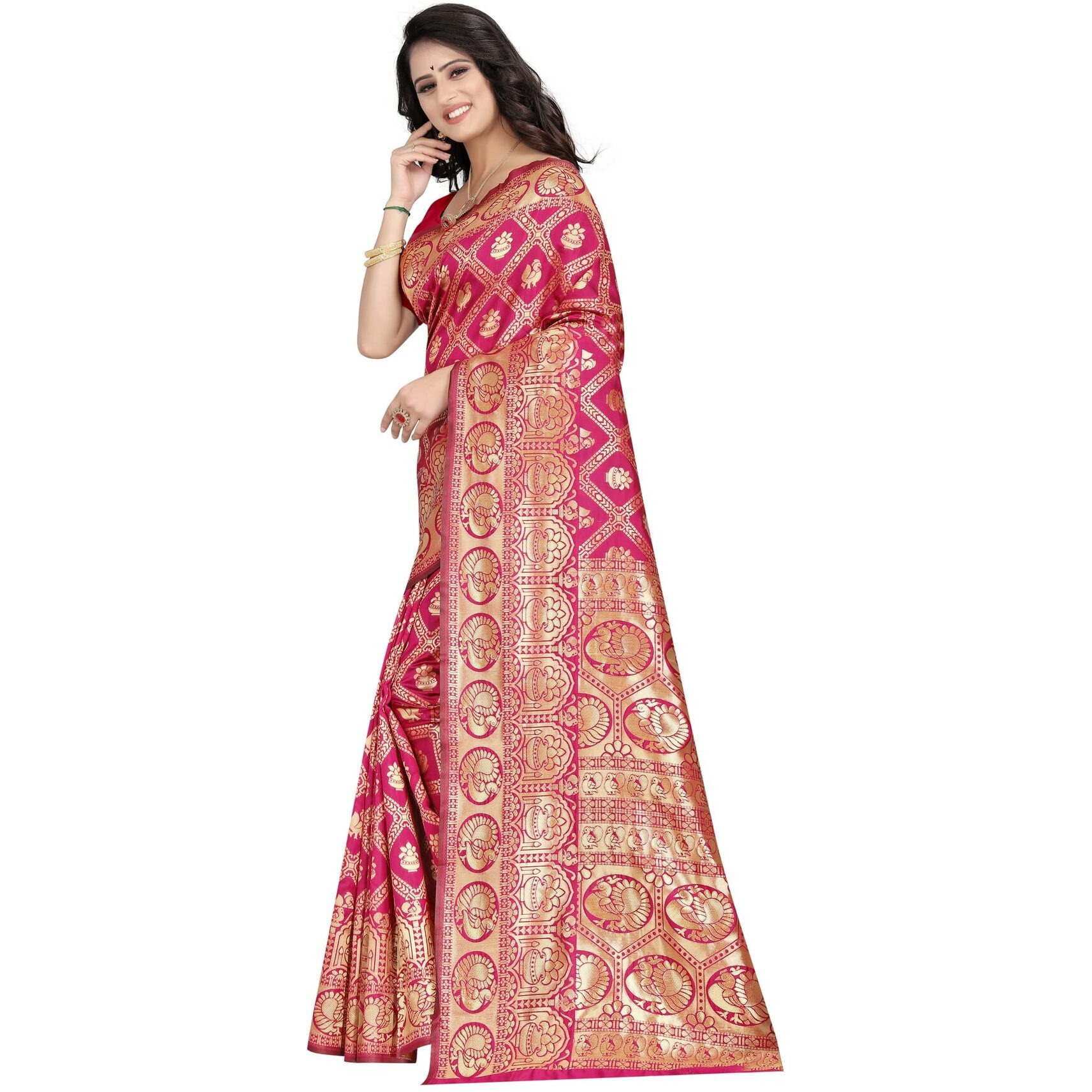 Sugathari Women's Banarasi Saree Pure Kanjivaram Silk Saree Soft New Ladies 2023 Design Wear Pattu Sarees Latest Cotton Party Sari Collections With Blouse Piece For Wedding Sadi (Sam San 9017-Gajri)