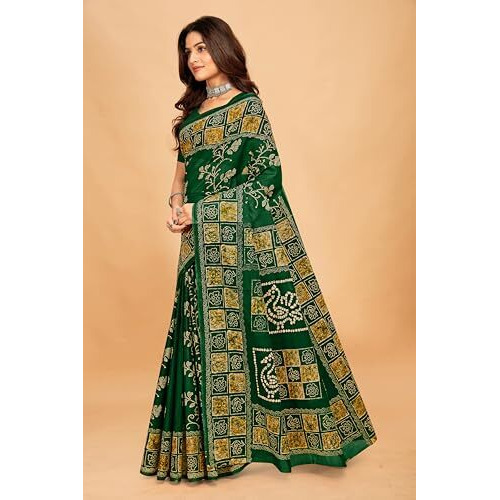Tamaira Fashion Women's Floral Batik Printed Pure Cotton Mulmul Saree Without Blouse Piece(2489_Green)