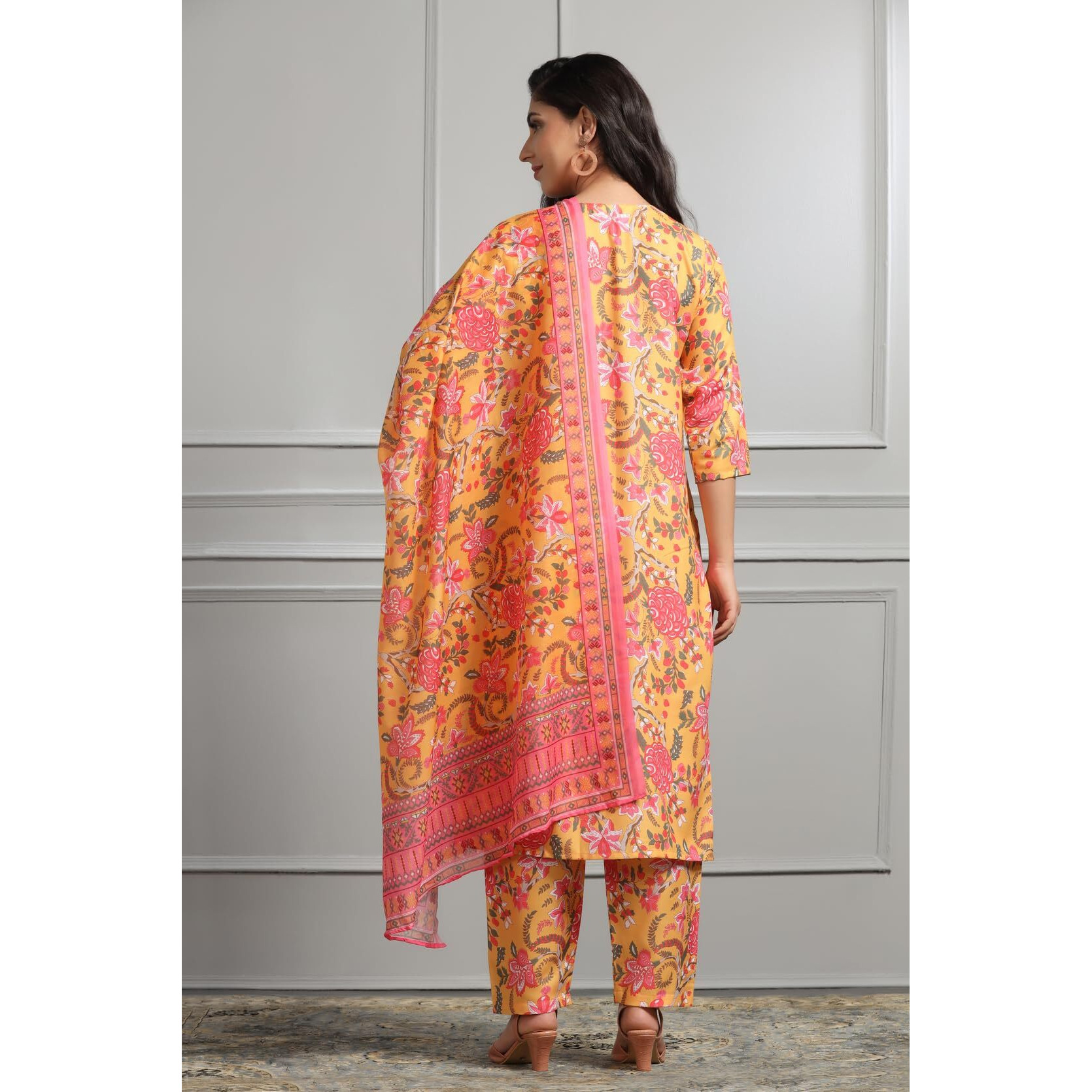 Leriya Fashion Women Cotton Blend Fancy Kurta Set Regular Fit Printed (Lf-K2740&P162&D107_Yellow_L)