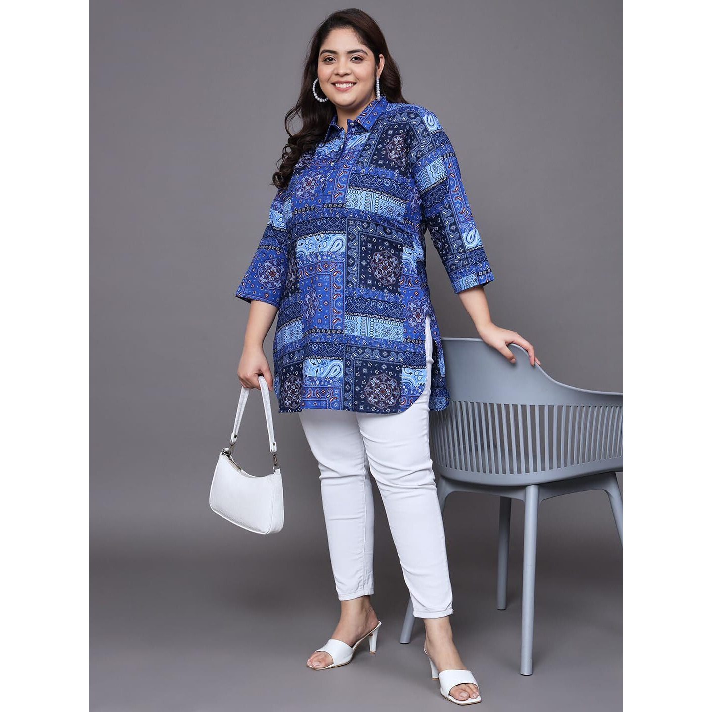 Tissu Women's Plus Size Blue Printed Pure Cotton Kurti (2262_Blue_4Xl)