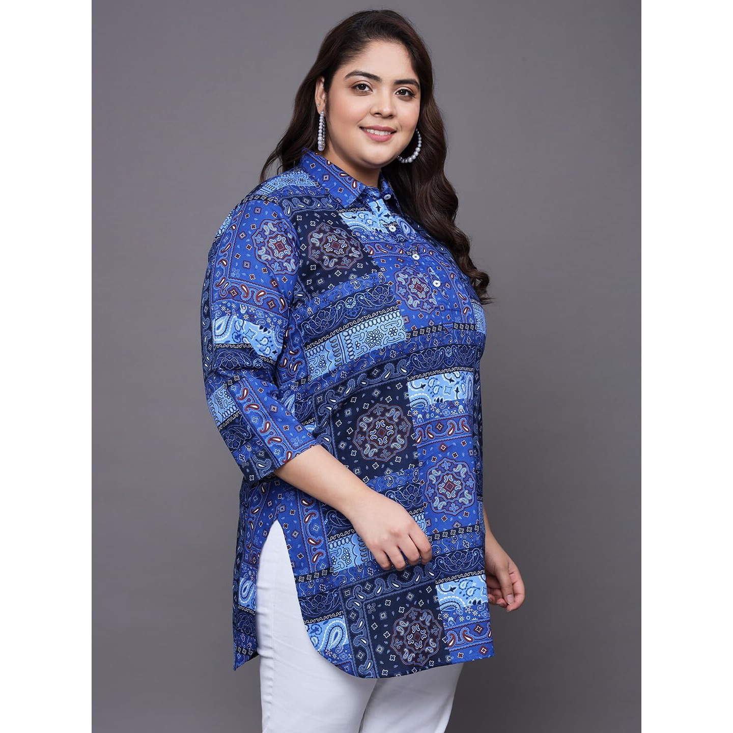 Tissu Women's Plus Size Blue Printed Pure Cotton Kurti (2262_Blue_4Xl)