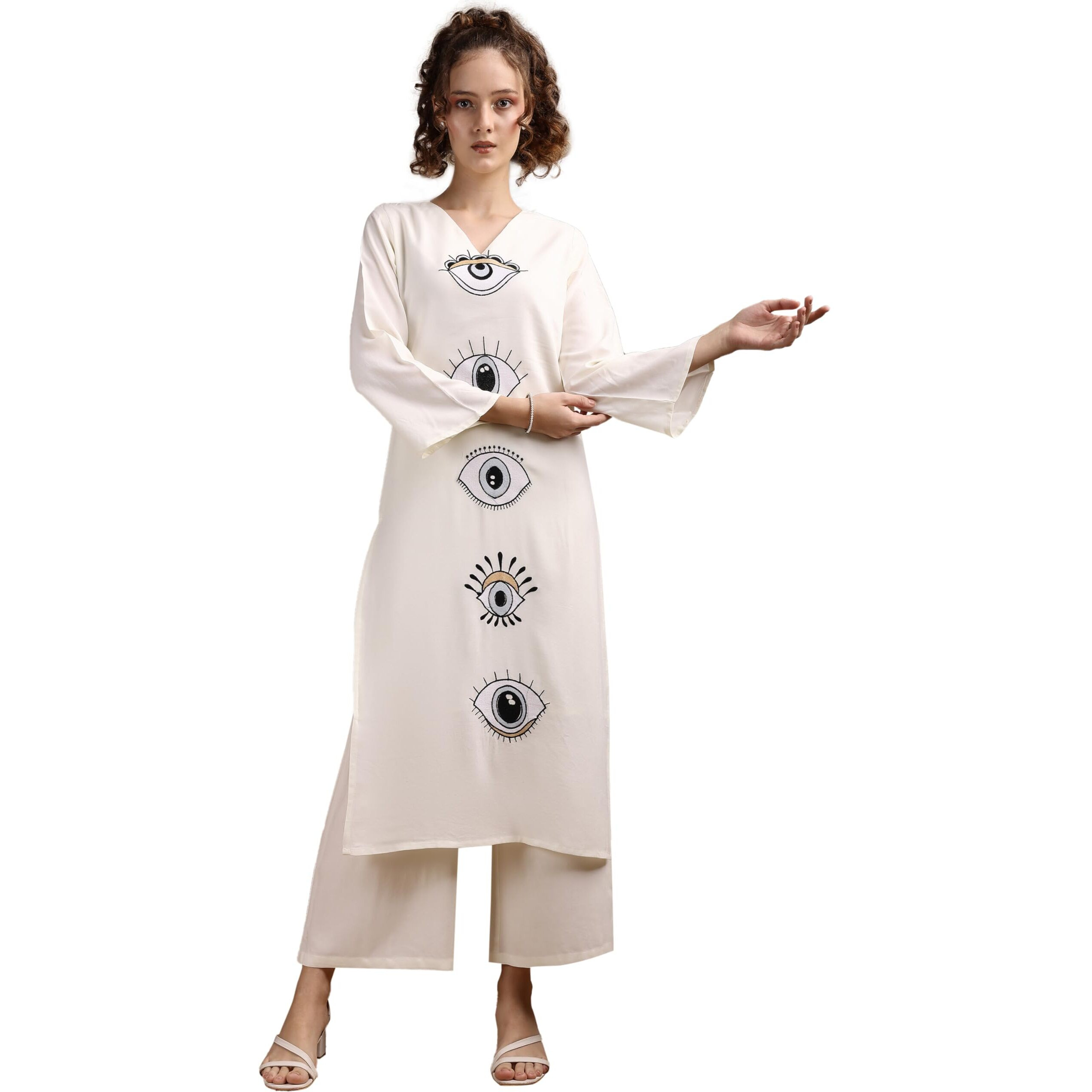 Womanista Women's Viscose Rayon Solid Regular Set (Co-Ords_9164_Off White