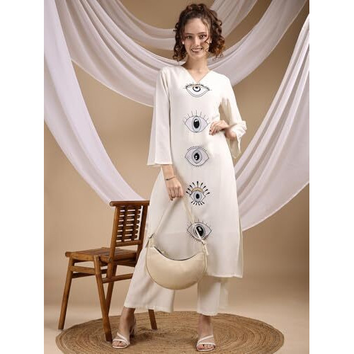 Womanista Women's Viscose Rayon Solid Regular Set (Co-Ords_9164_Off White