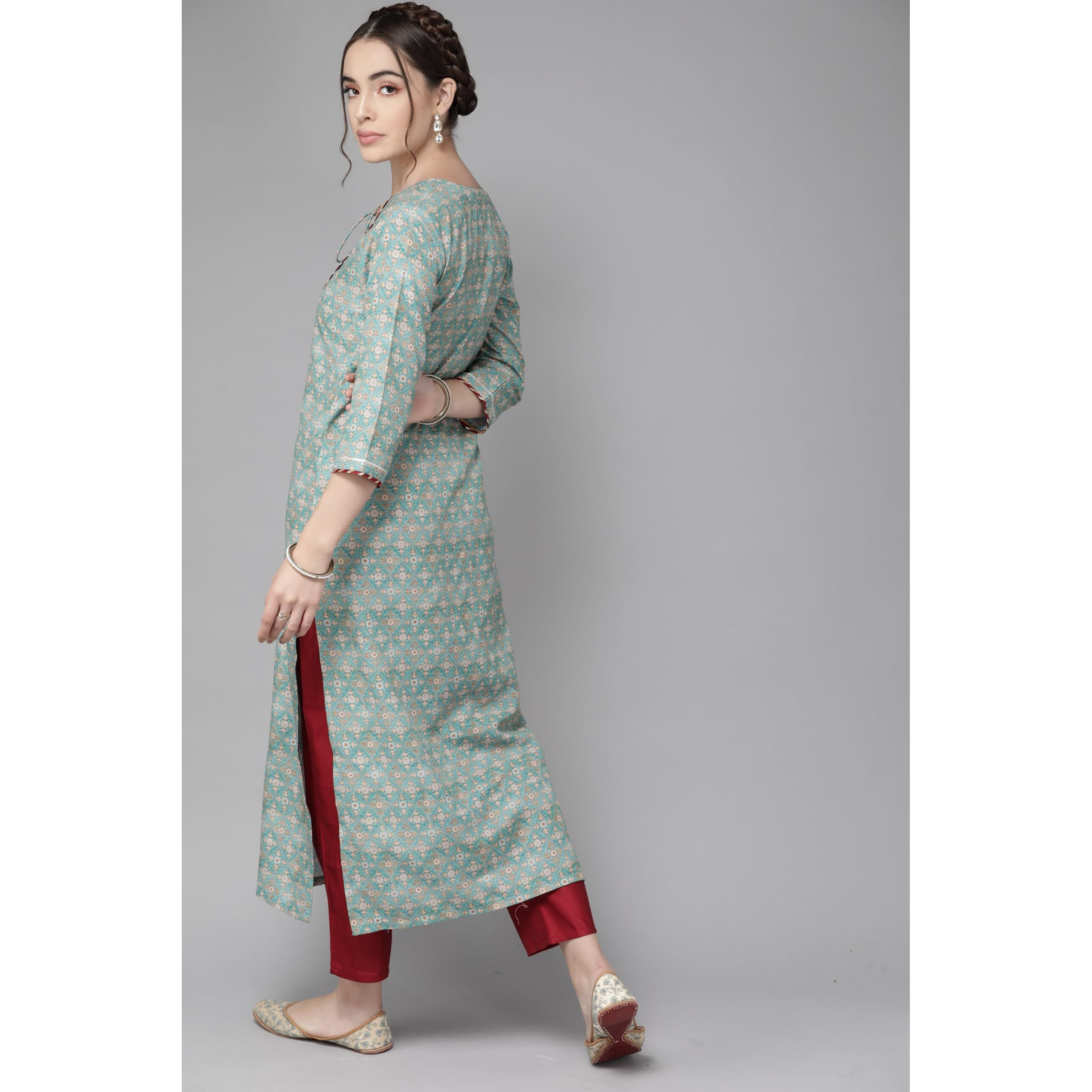 Varanga Women's Sea Green Floral Embroidered Kurta  Ethnic, Stylish & Comfortable - Perfect For Casual & Formal Occasions (Double Extra Large)
