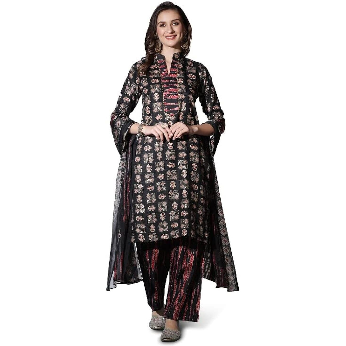Dhruvi Trendz Womens Rayon Women Kurta Set With Duptta And Pant Regular Fit Straight (Dt-K2703&P125&D80_Black_M)