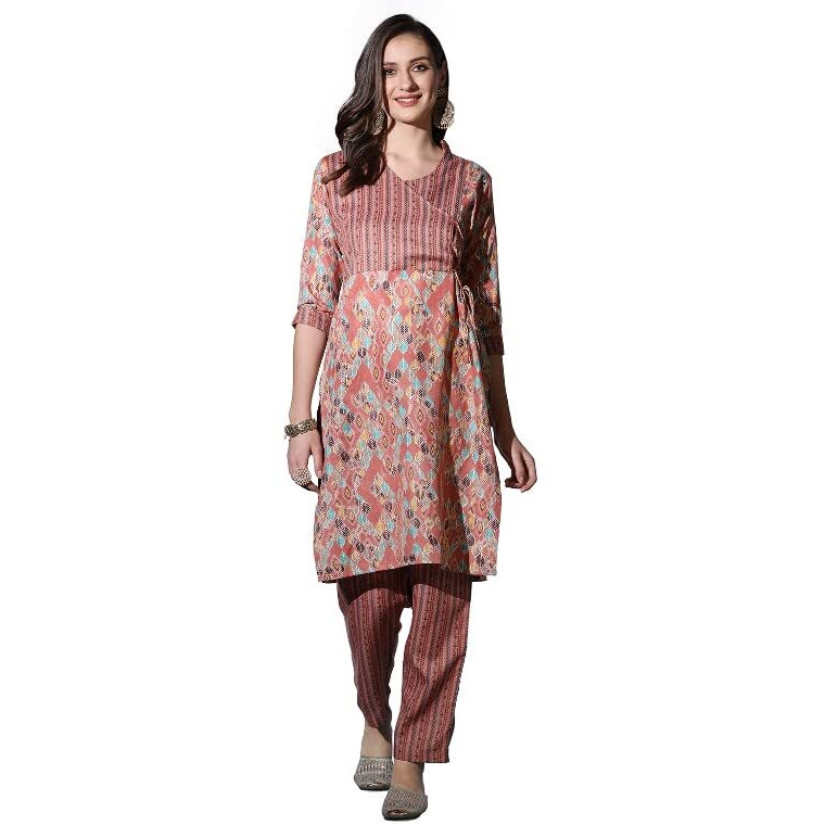 Greciilooks Womens Cotton Casual Regular Fit Kurta Pant Set (Pink, Medium)