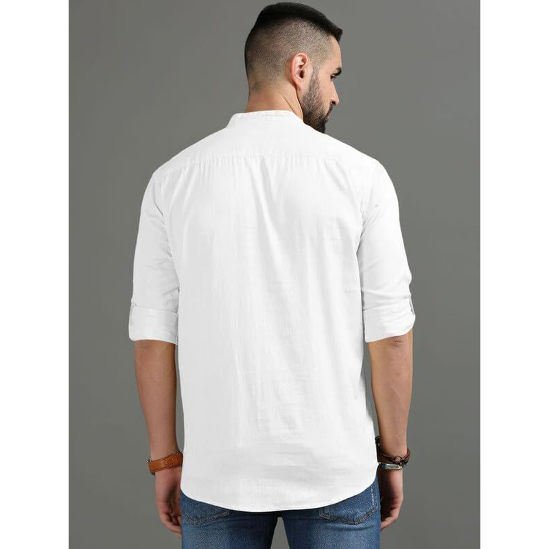 Royalscout Men's Cotton Polyester Blend Solid Regular Fit Full Sleeve Short Kurta (In, Alpha, S, White)