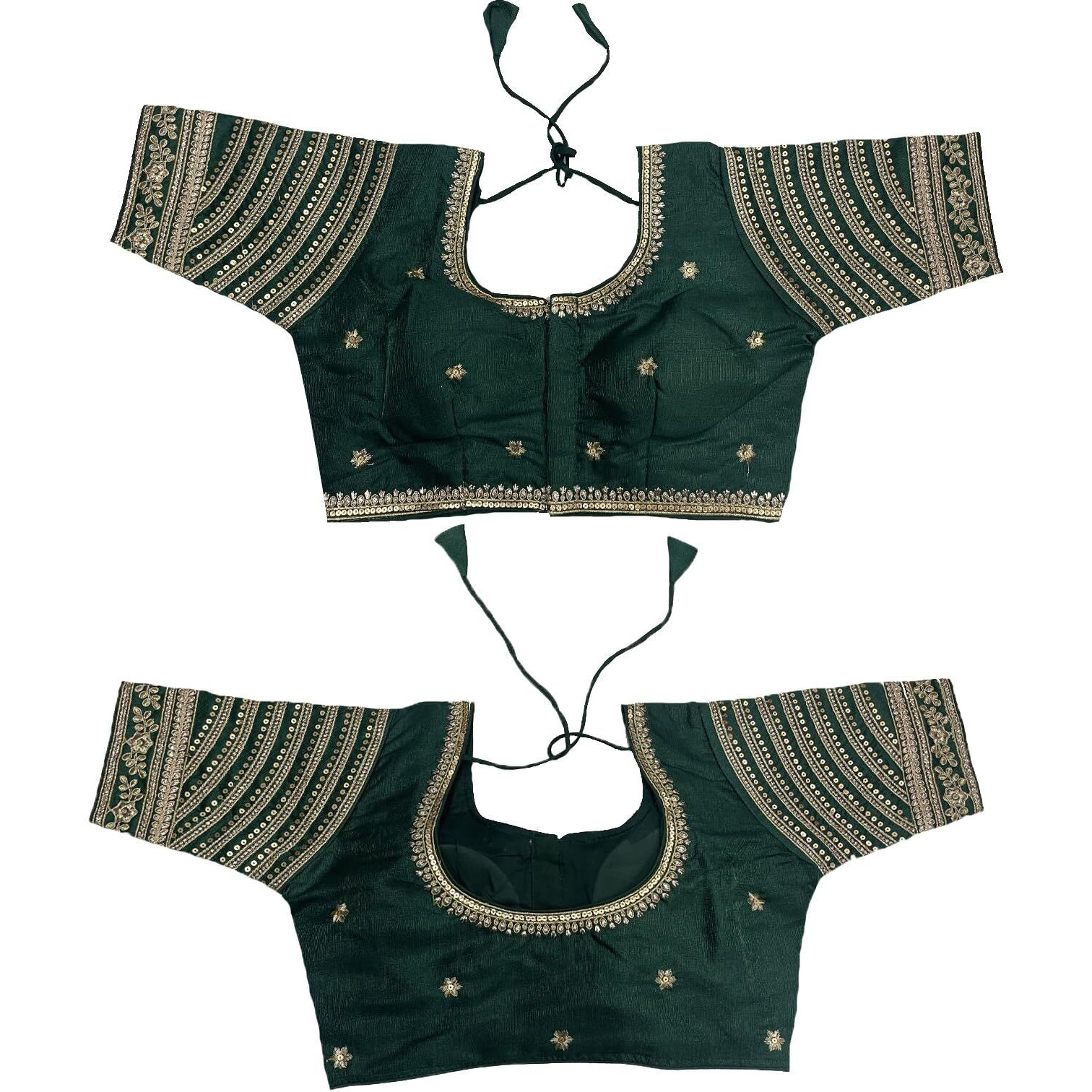 Vihu Fashion Women's Milan Silk Embroidered Half Sleeve Regular Blouse (Vf Farma 2106 Parent_Bottle Green 36)