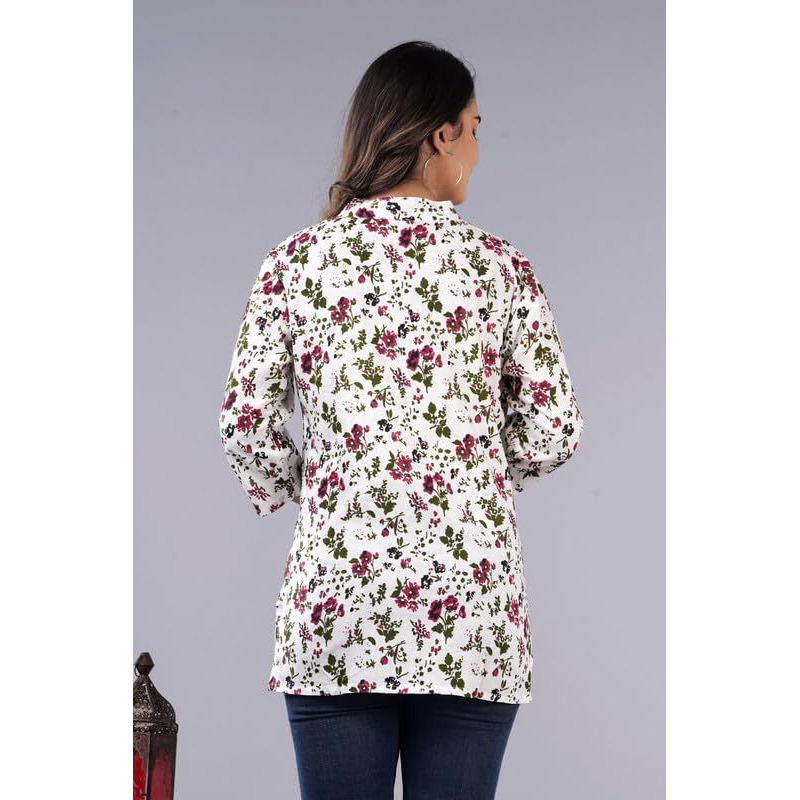 Jikonet Women's Printed Rayon Straight Short Kurti - 535, (Medium, Dark Wine)