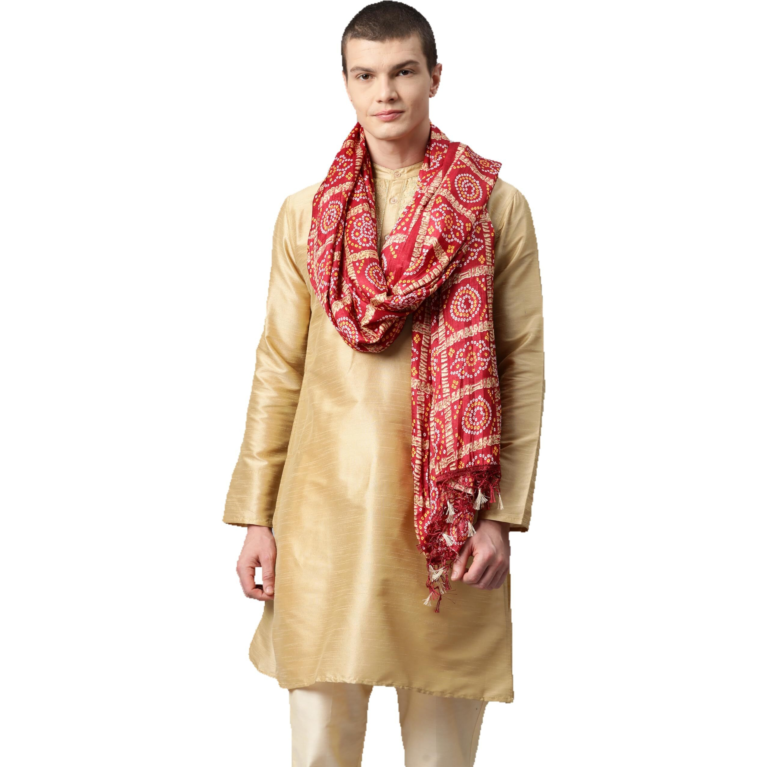 Weavers Villa Cotton Woven Printed Maroon Dupatta Stole For Men (2.20 Mtrs)