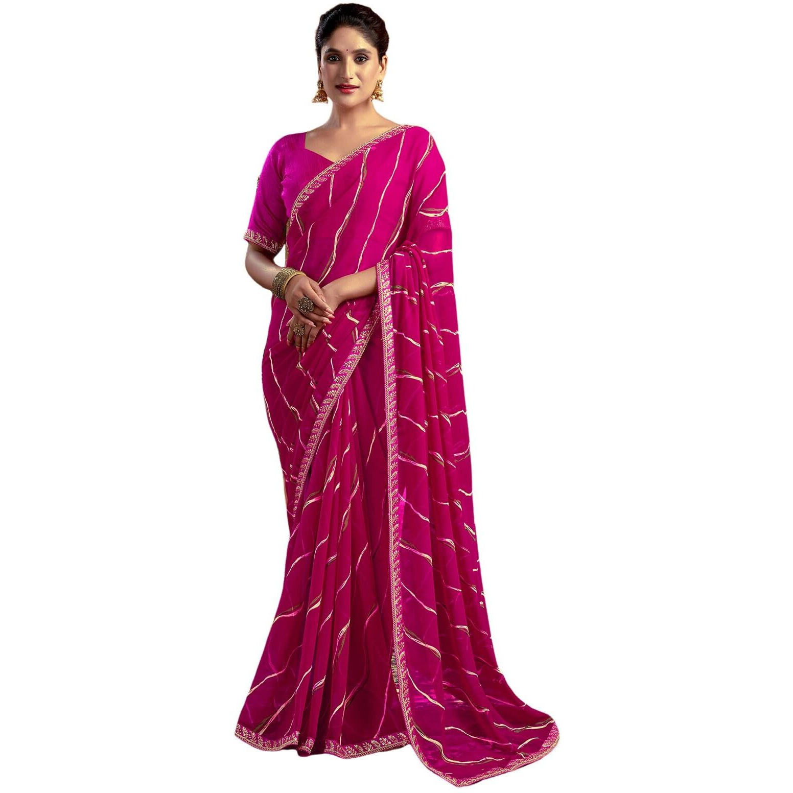 Satrani Women's Georgette Saree With Unstitched Blouse Piece (4321S289N_Magenta)