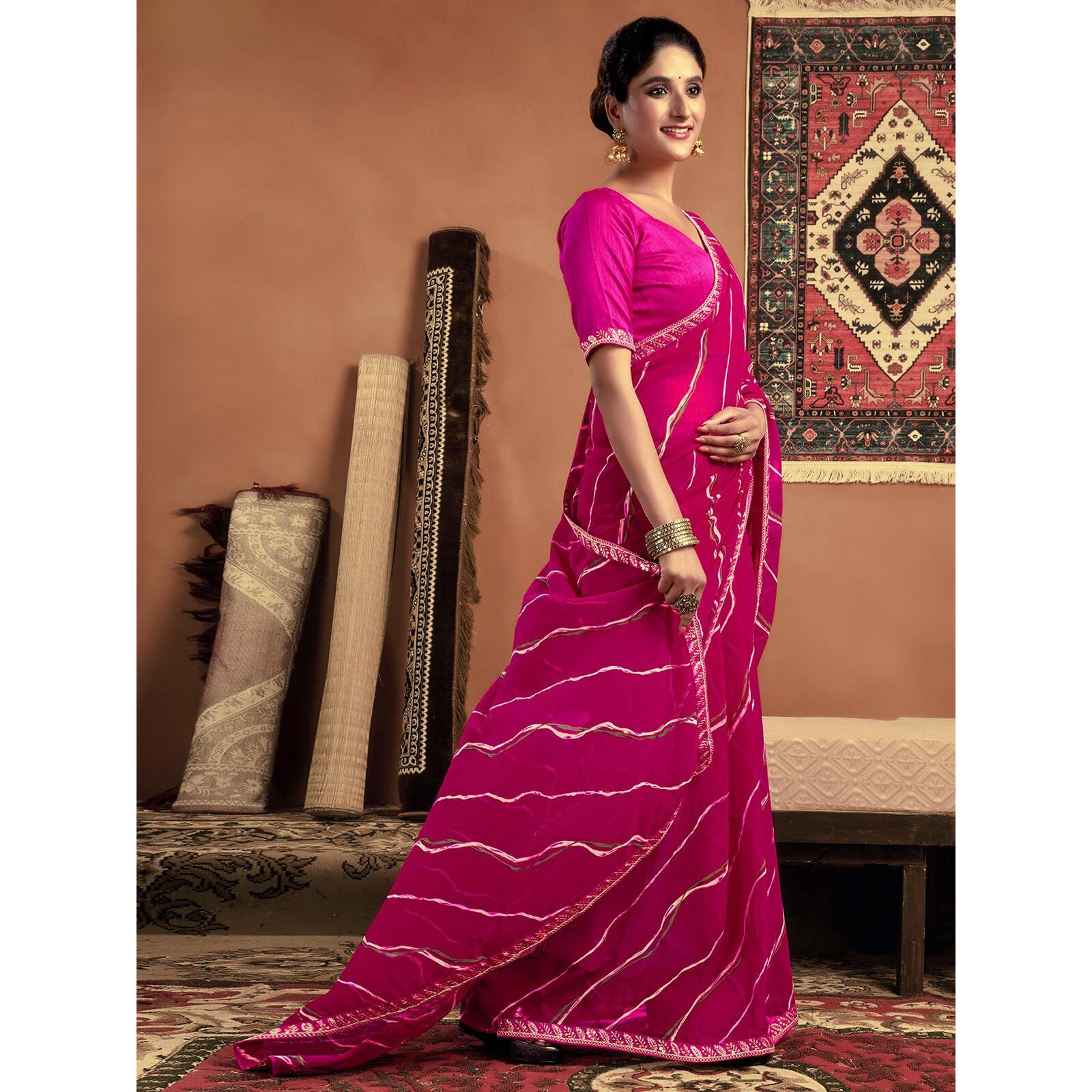 Satrani Women's Georgette Saree With Unstitched Blouse Piece (4321S289N_Magenta)
