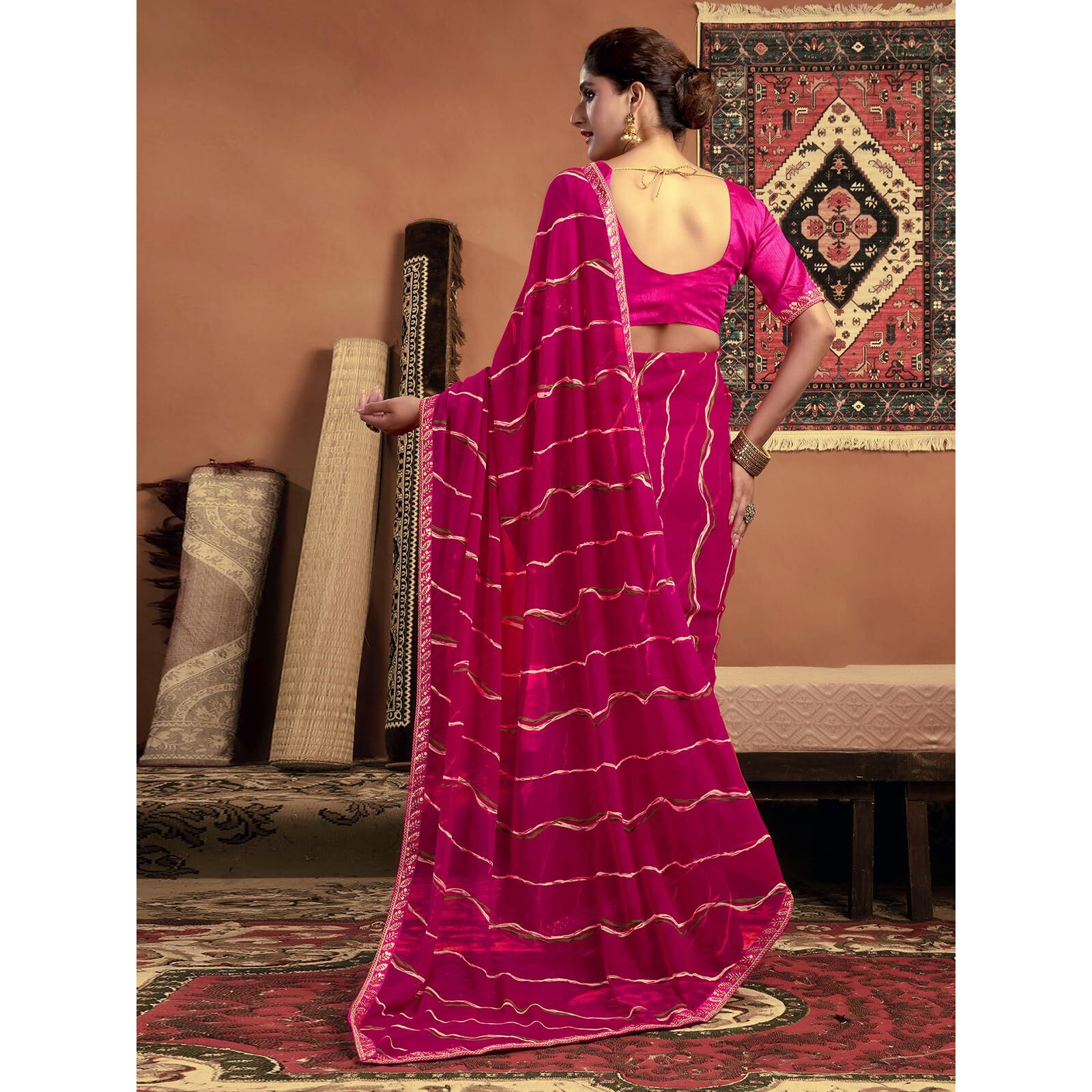 Satrani Women's Georgette Saree With Unstitched Blouse Piece (4321S289N_Magenta)