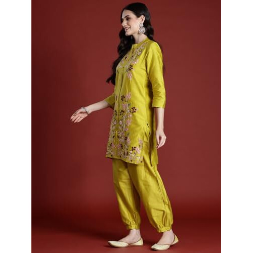 Womanista Women's Cotton Blend Solid Straight Set (Co-Ords_9086_Lemon Yellow