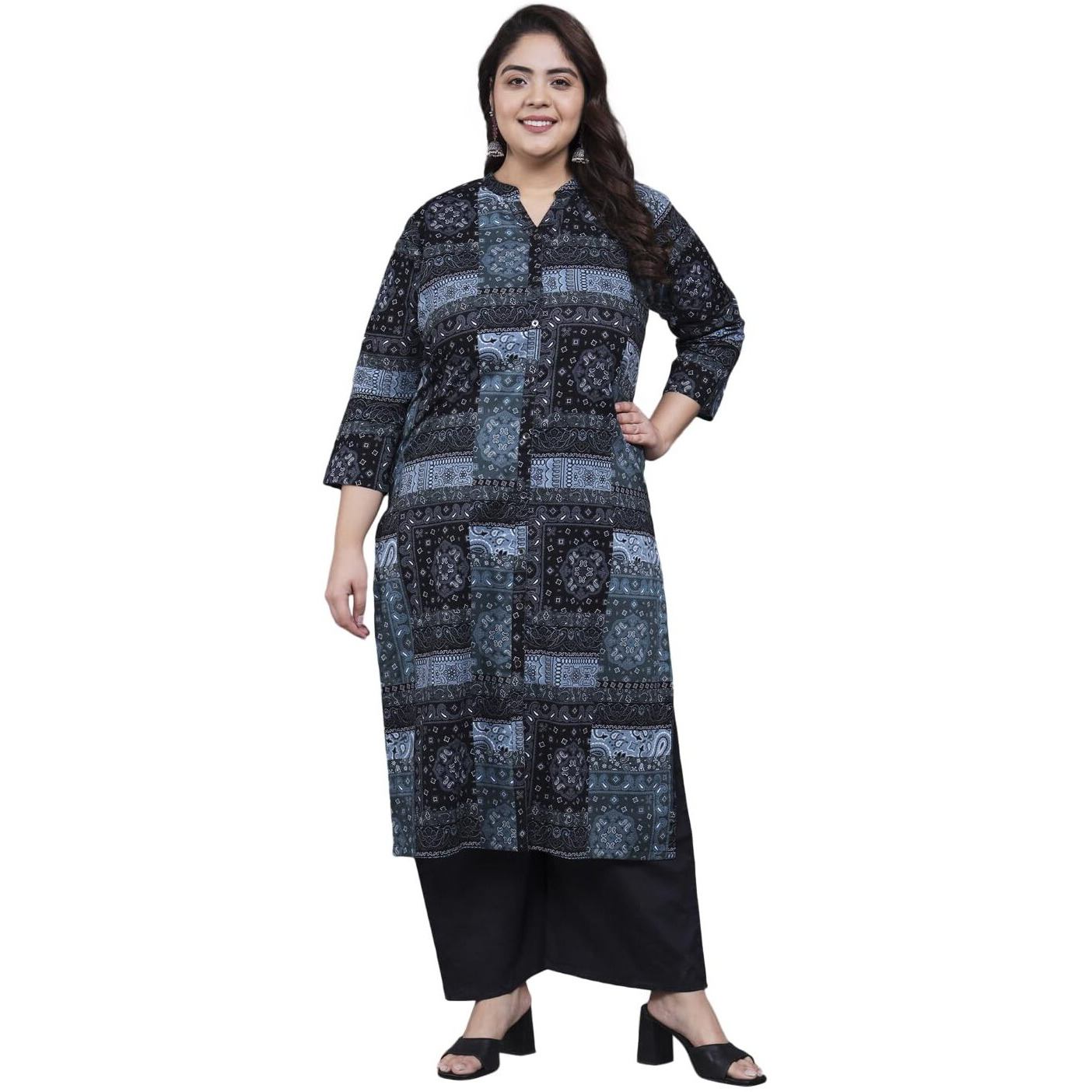 Tissu Women's Plus Size Abstract Printed Pure Cotton Kurta & Palazzo (692_Multi_3Xl)