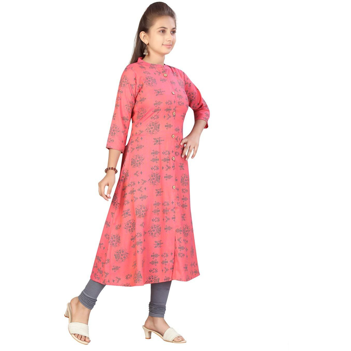 Aarika Girl's Cotton Regular Tunic Shirt (Kurti-K-119_Gajri_38)