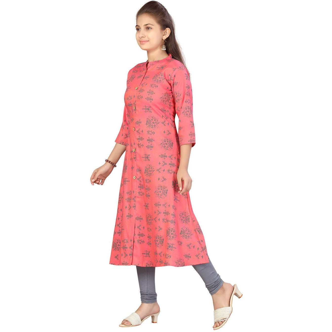 Aarika Girl's Cotton Regular Tunic Shirt (Kurti-K-119_Gajri_38)