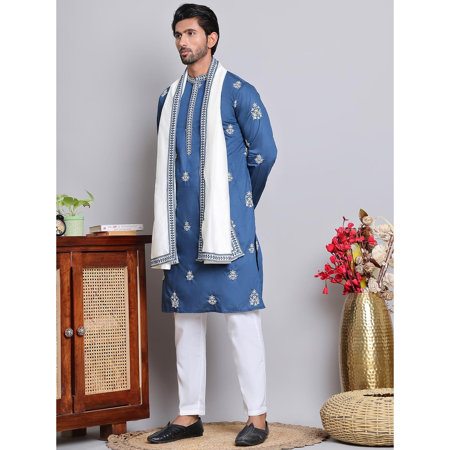 Jompers Teal Embroidered & Sequin Kurta Pyjama With Dupatta (Teal, Xl)