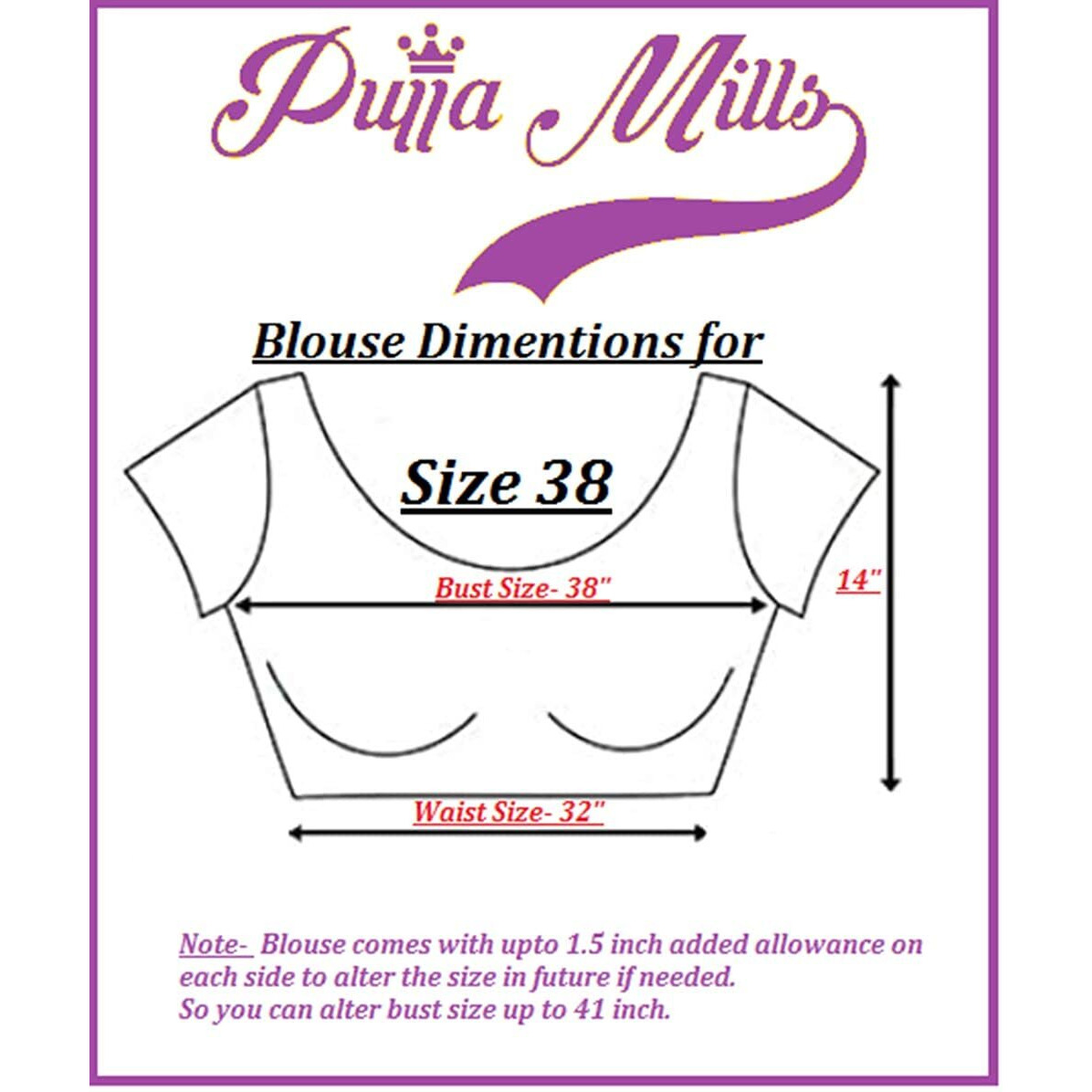 Pujia Mills Women's Phantom Silk Elephant Half Sleeve Saree Blouse (Dumbo_Red_36 Size+Margin)