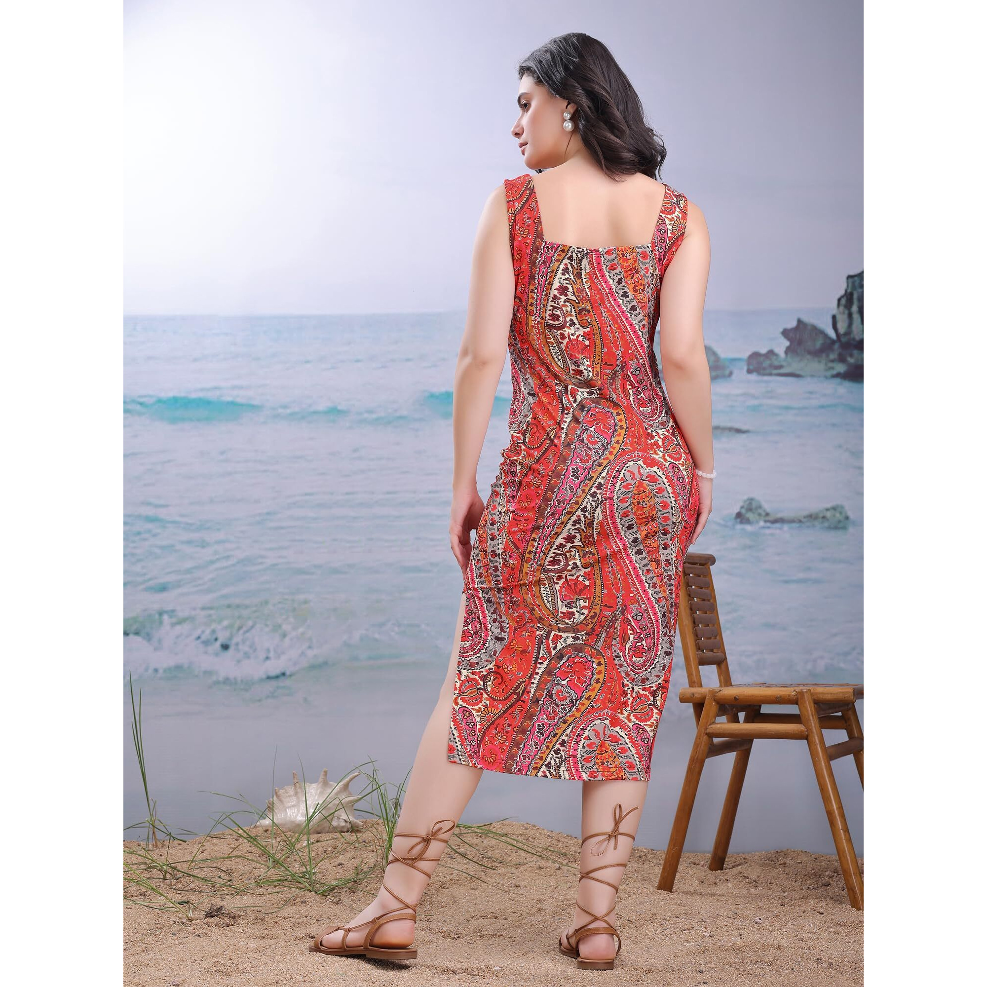 Purvaja Womens Bodycon Below Knee Length Dress (Wini-186-Red_X-Large)