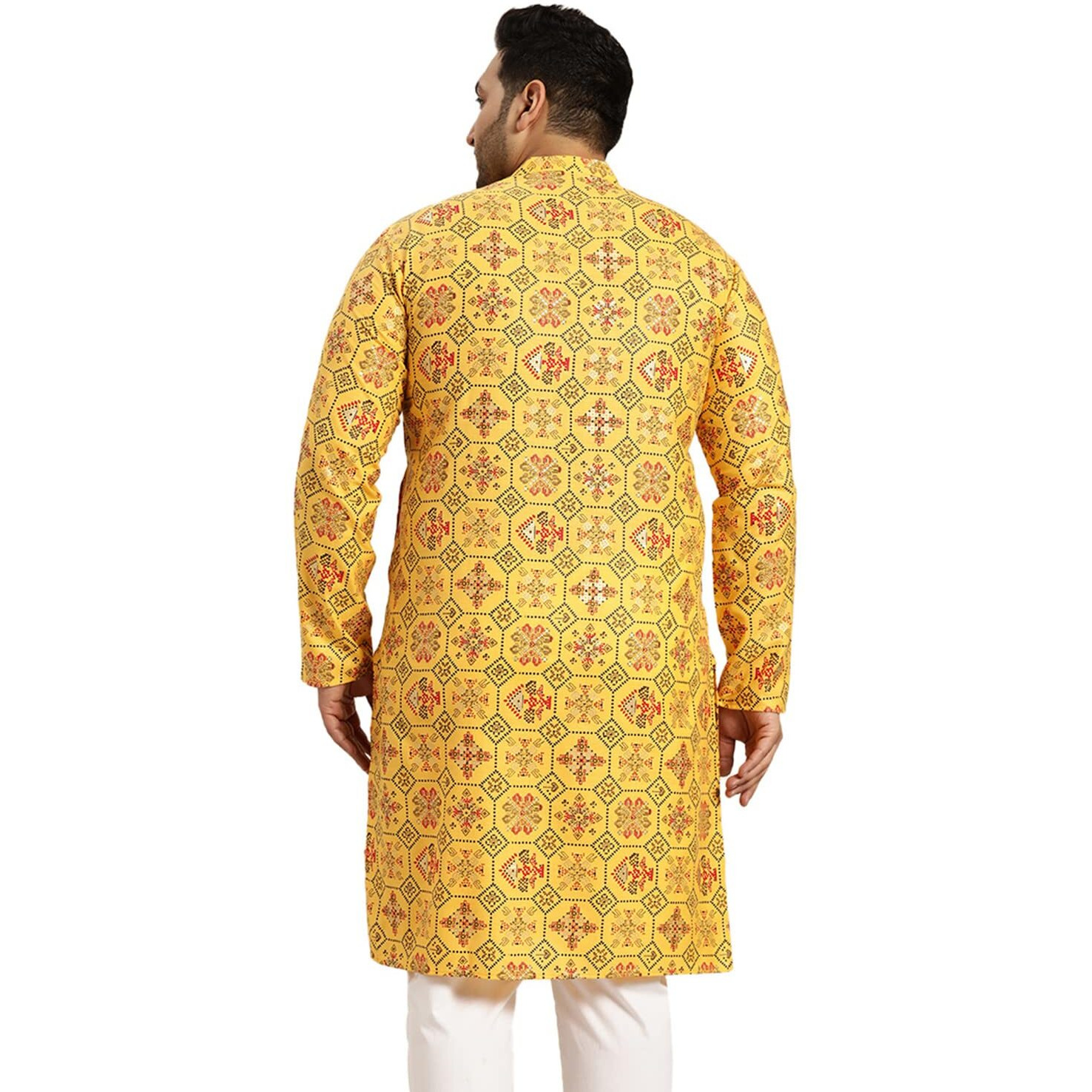 Sojanya Plus (Since 1958) Men's Cotton Linen Yellow And Multi Printed Only Long Kurta
