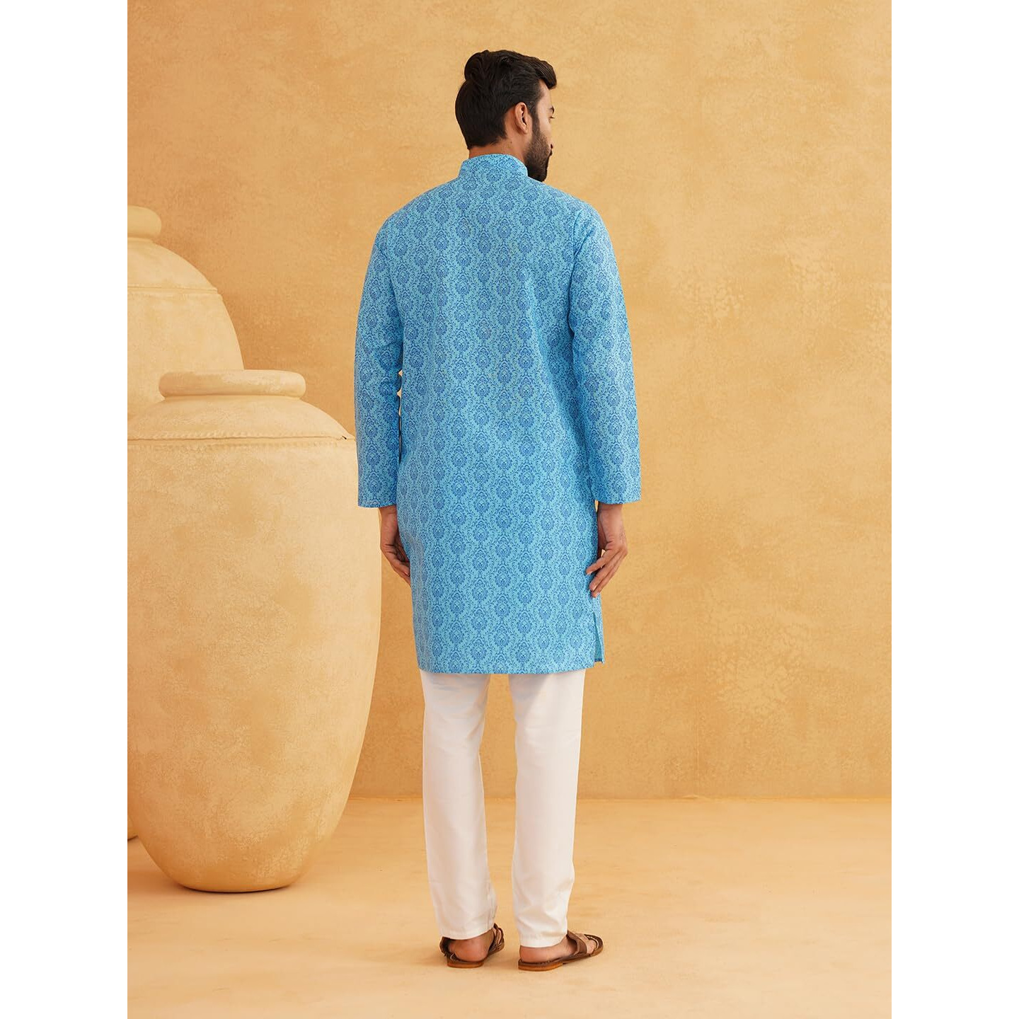 Sojanya (Since 1958 Men's Cotton Blend Blue Color Paisley Design Only Long Kurta