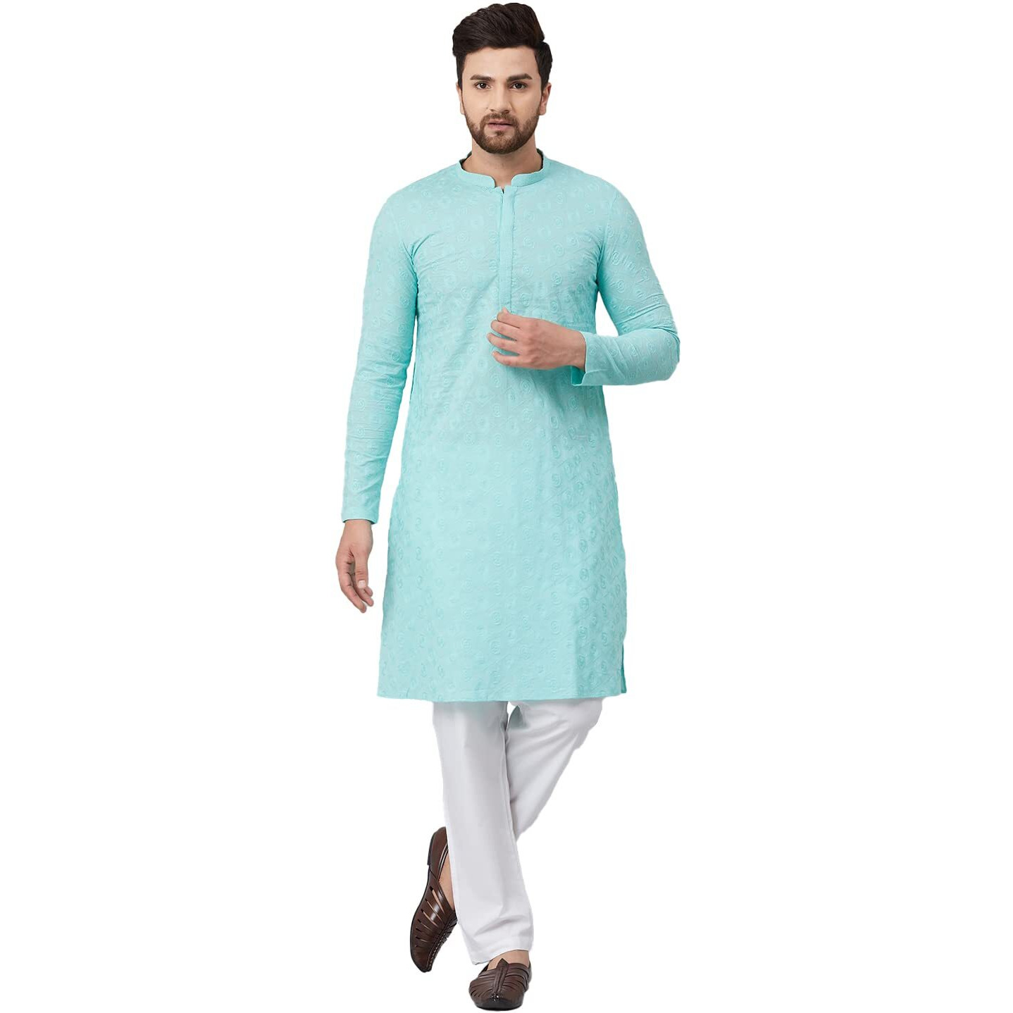 See Designs Lime Green Green Chikankari Embroidered Woven Design Straight Kurta With Pyjama_Sdkt92001M
